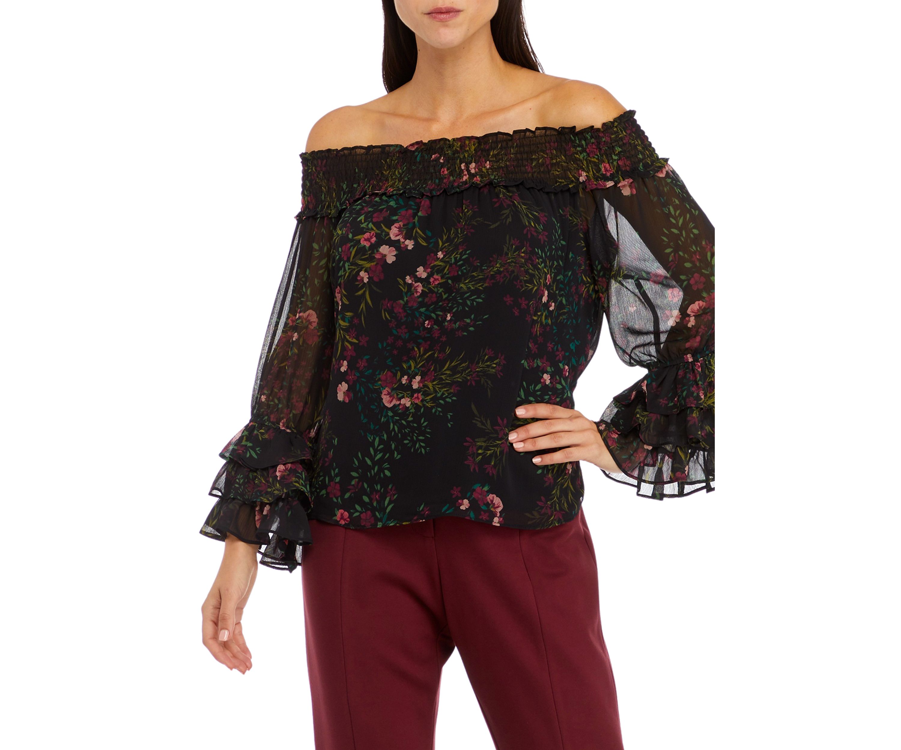 Petite Long Sleeve Off the Shoulder Top