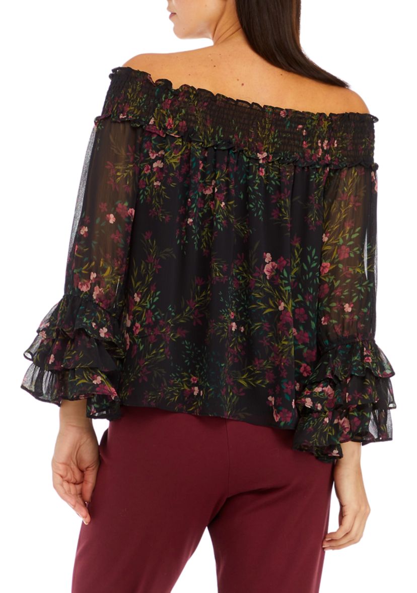 Petite Long Sleeve Off the Shoulder Top