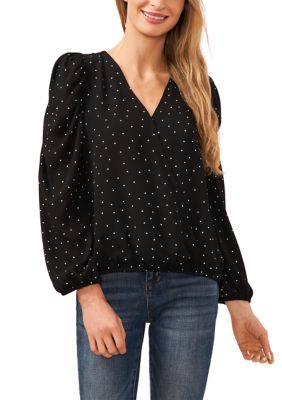 Petite Polka Dot V-Neck Blouse