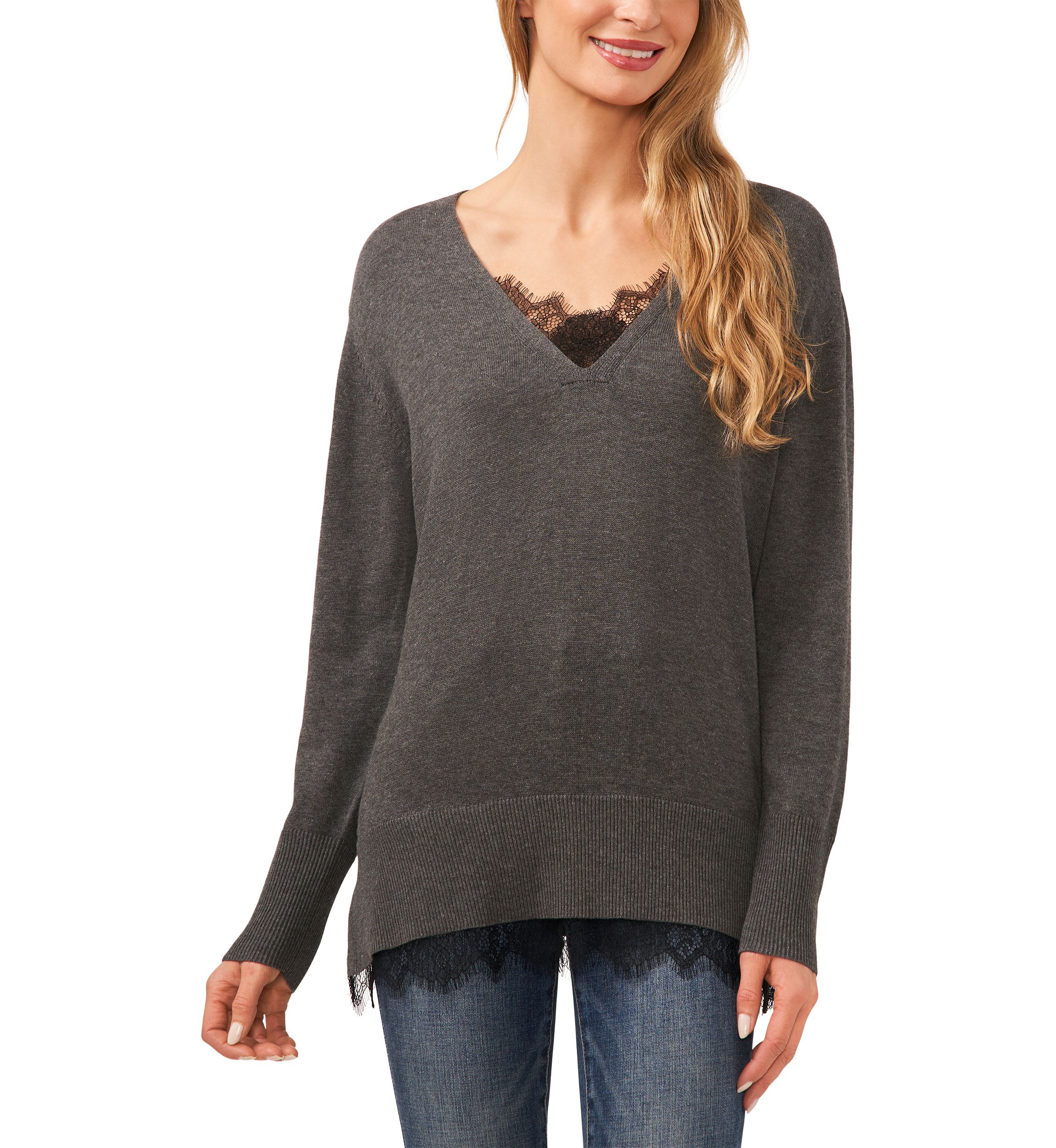 Petite Lace Trim Sweater