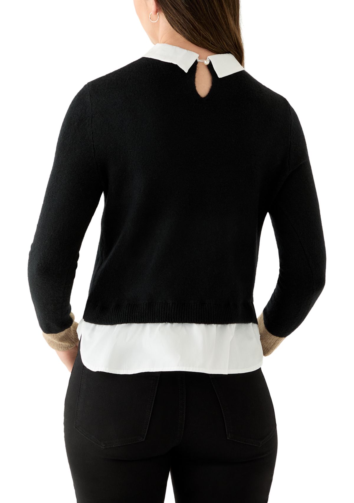 Petite Twofer Sweater with Contrast Welt Pockets