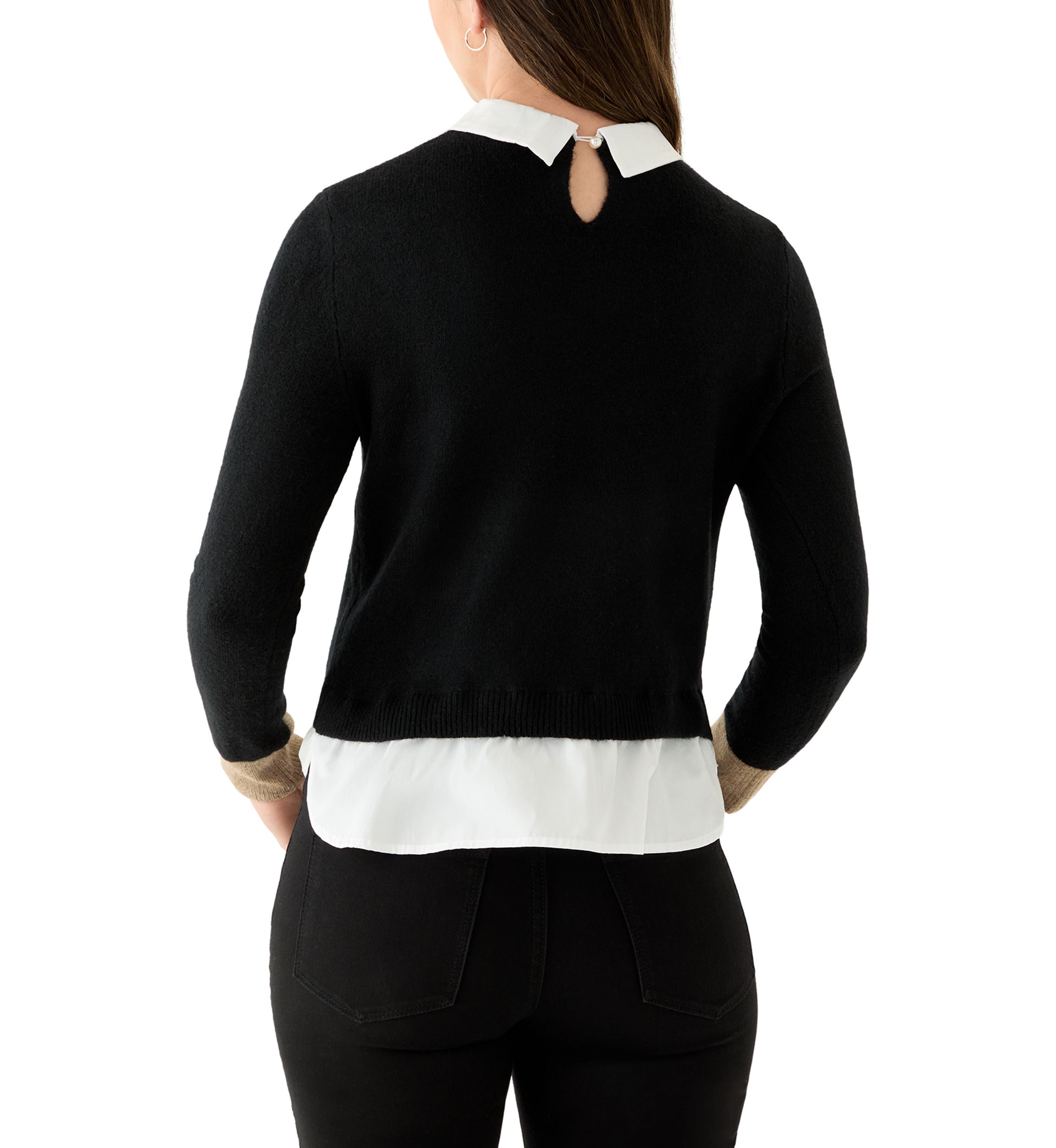 Petite Twofer Sweater with Contrast Welt Pockets