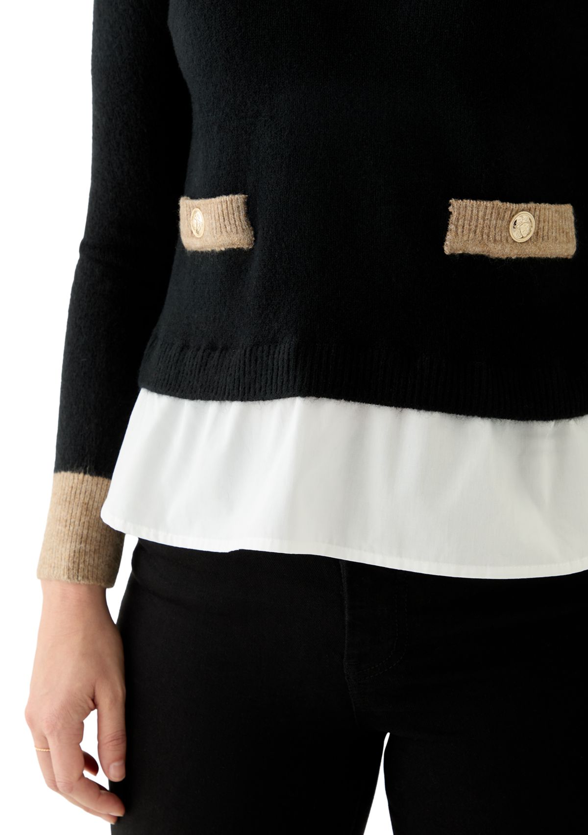 Petite Twofer Sweater with Contrast Welt Pockets