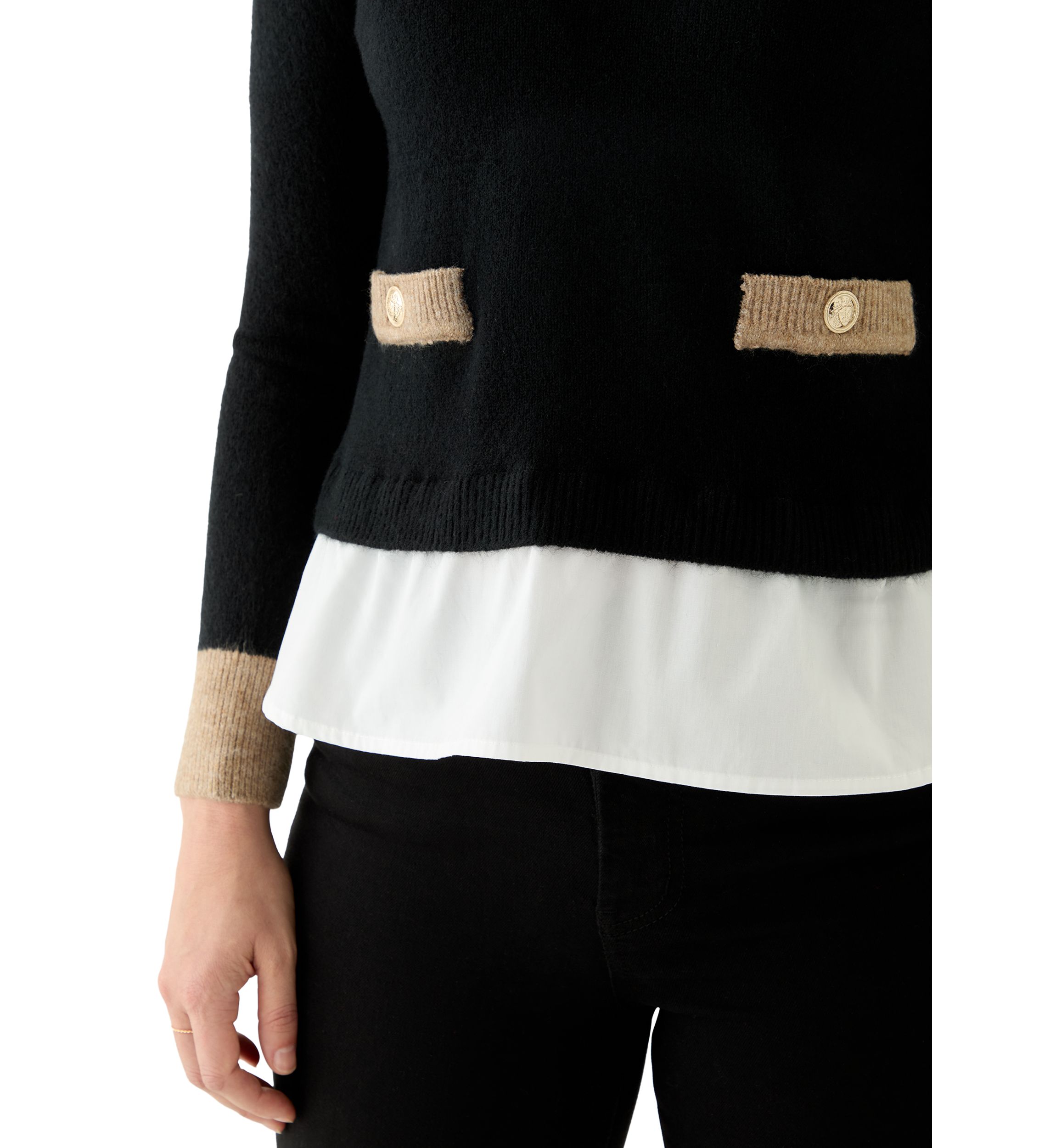 Petite Twofer Sweater with Contrast Welt Pockets