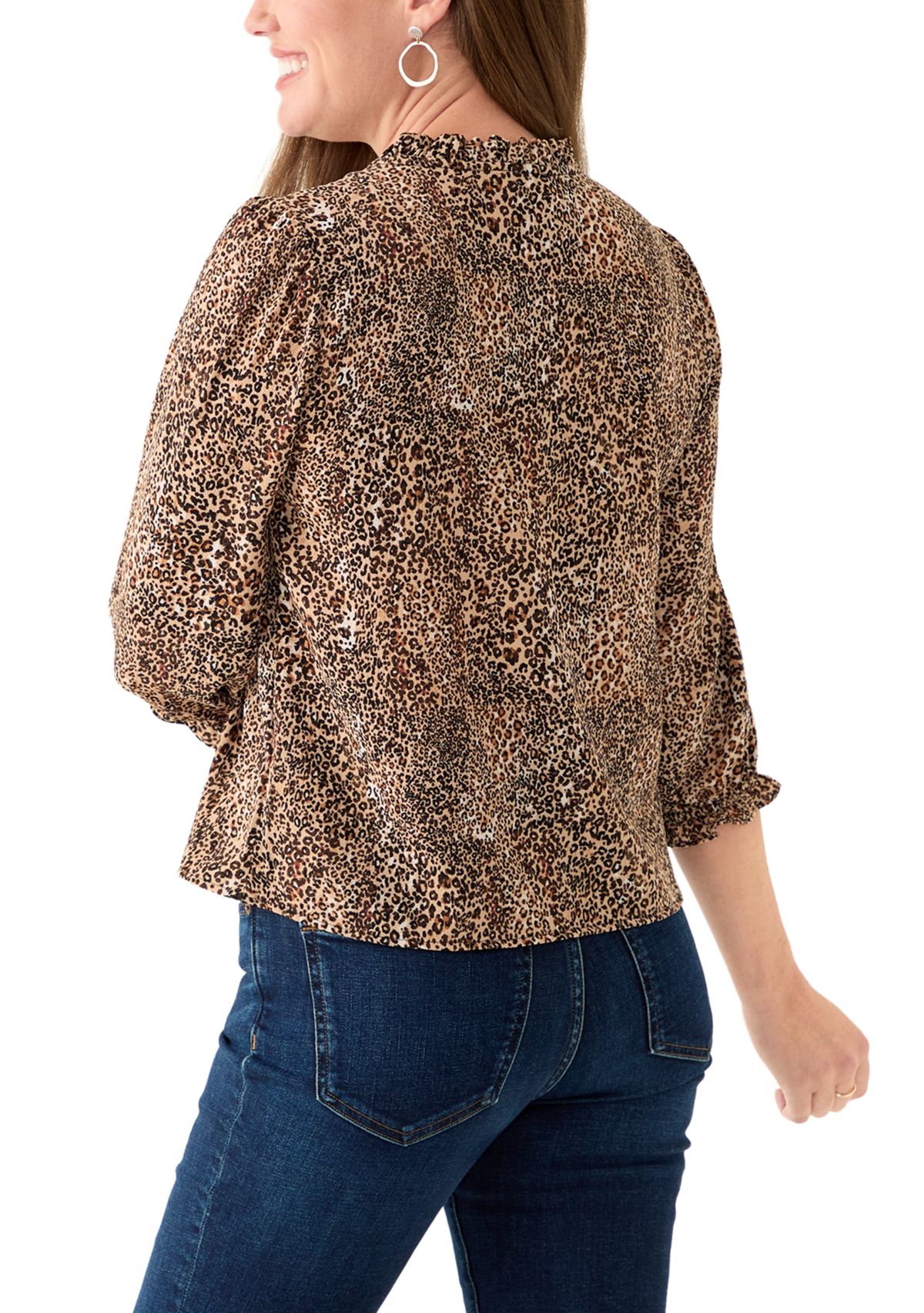 Petite 3/4 Sleeve Dune V-Neck Button Blouse