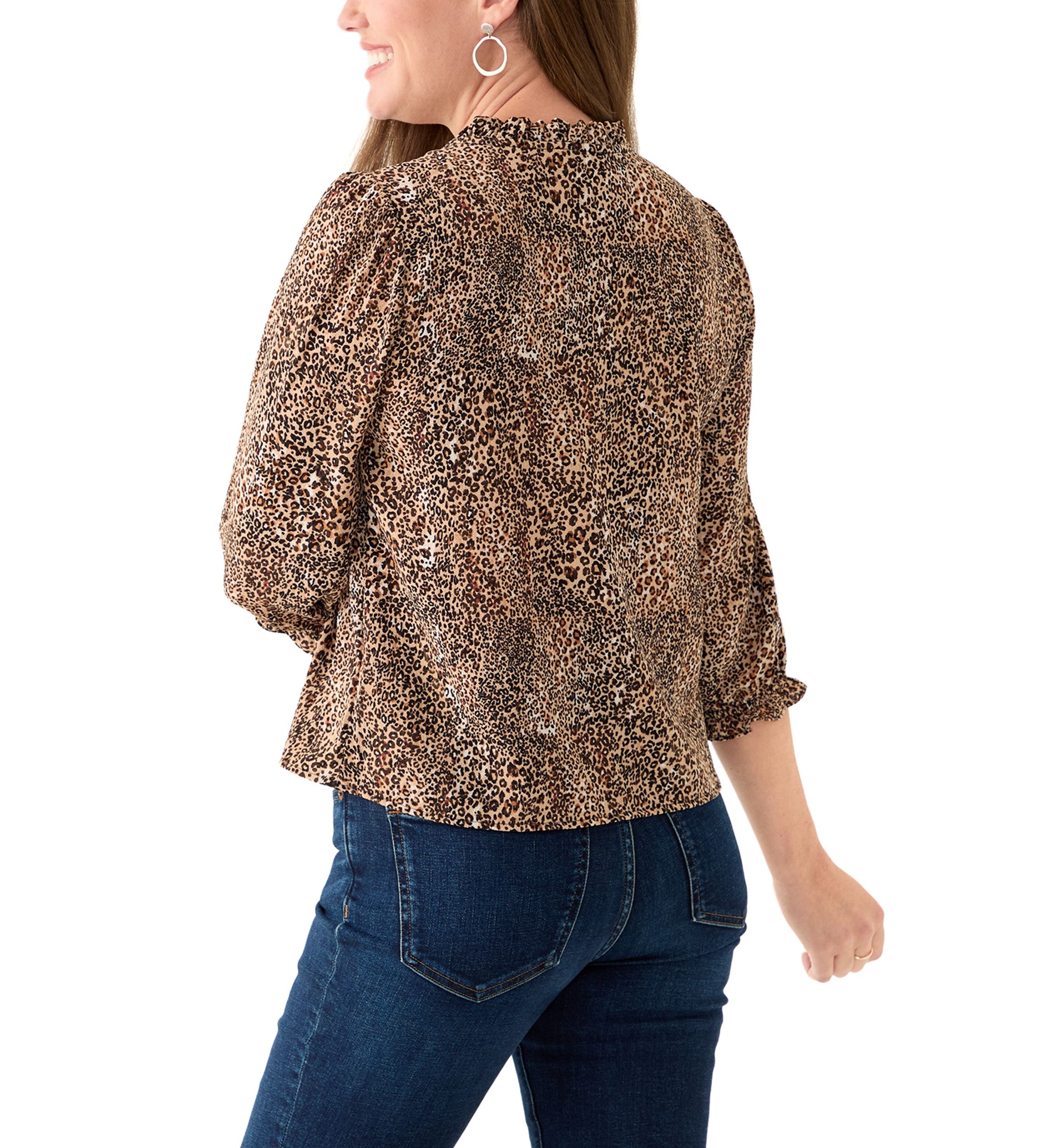 Petite 3/4 Sleeve Dune V-Neck Button Blouse