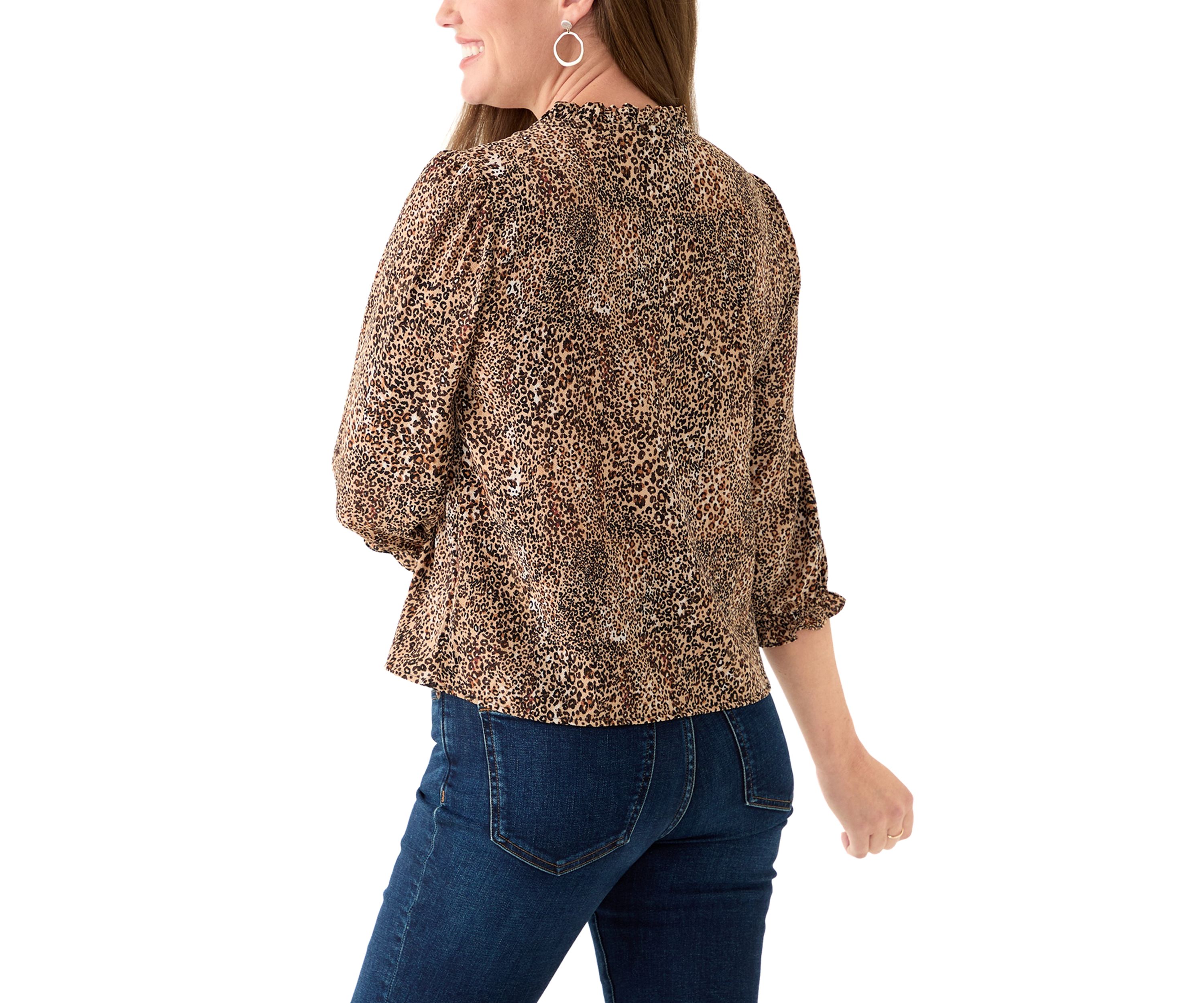Petite 3/4 Sleeve Dune V-Neck Button Blouse