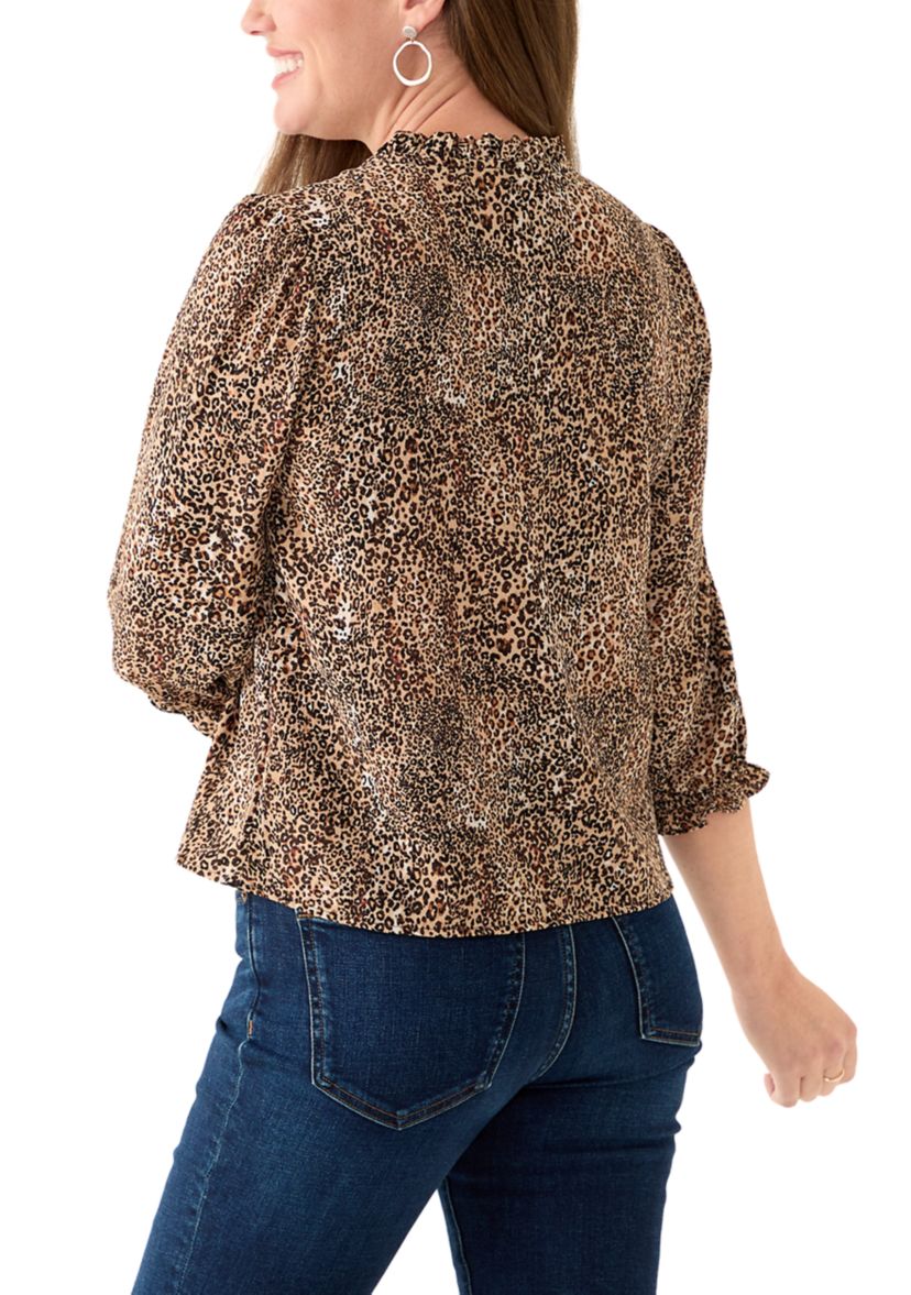 Petite 3/4 Sleeve Dune V-Neck Button Blouse