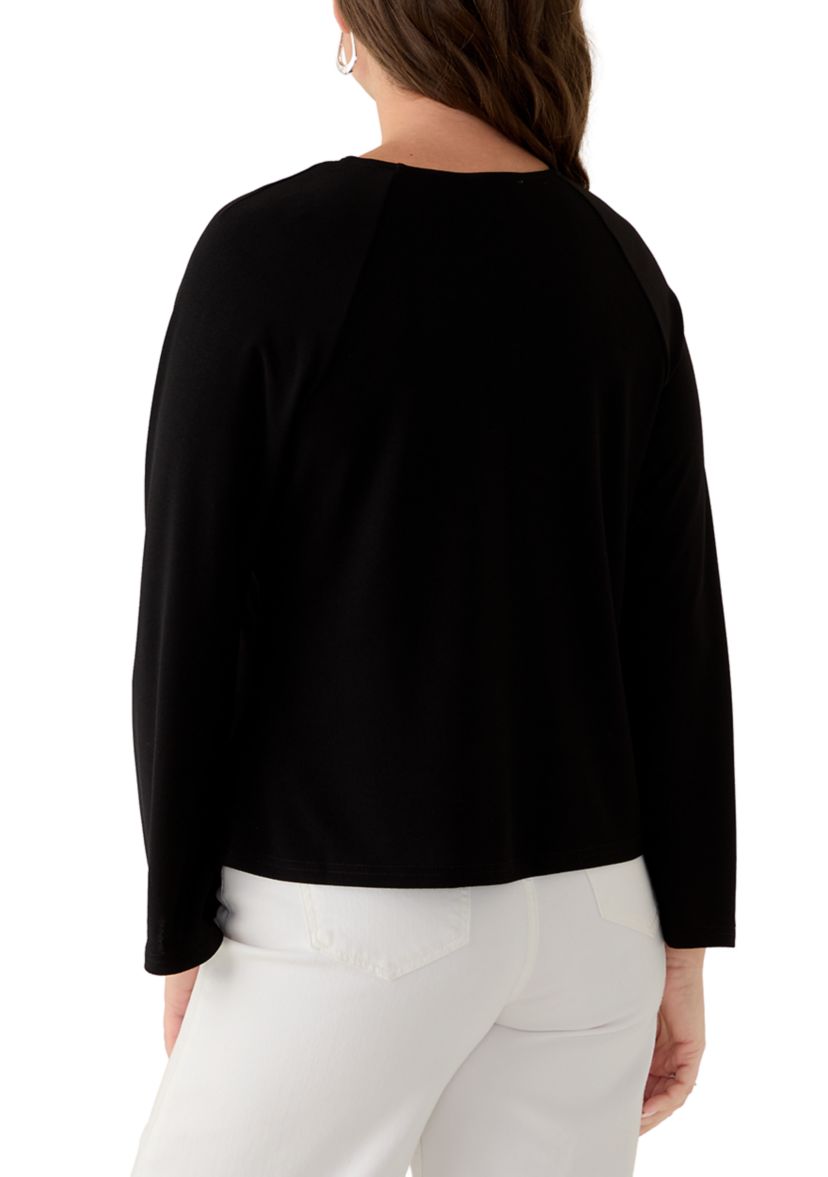 Petite Bow Placket Long Sleeve Blouse