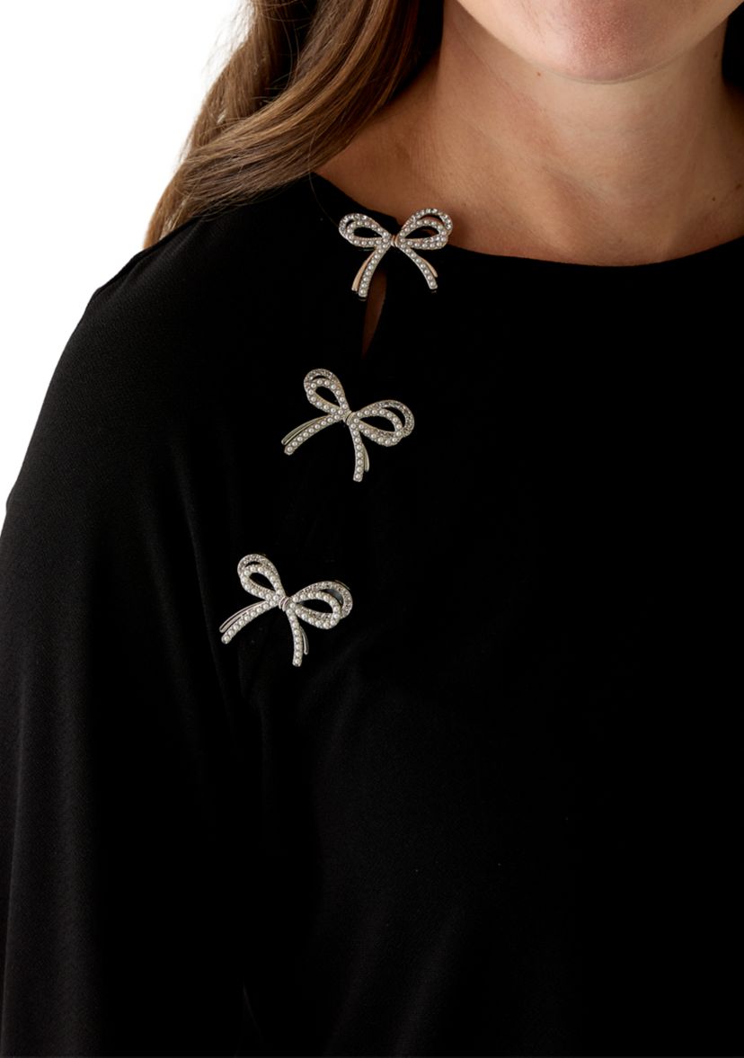 Petite Bow Placket Long Sleeve Blouse