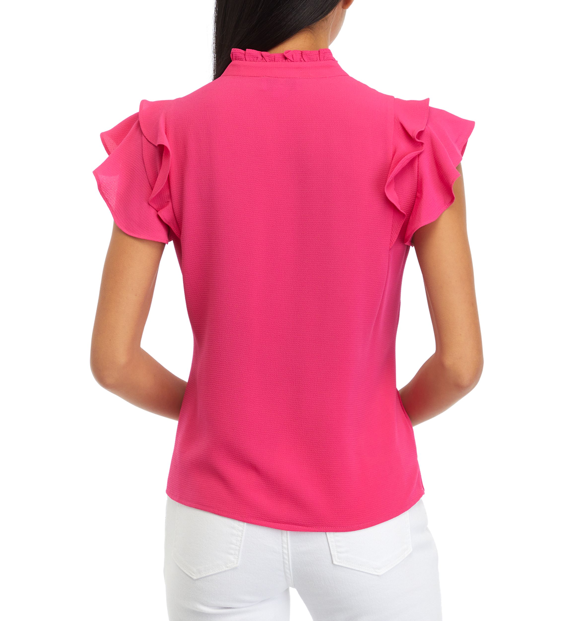 Petite Button Up Pintuck Blouse