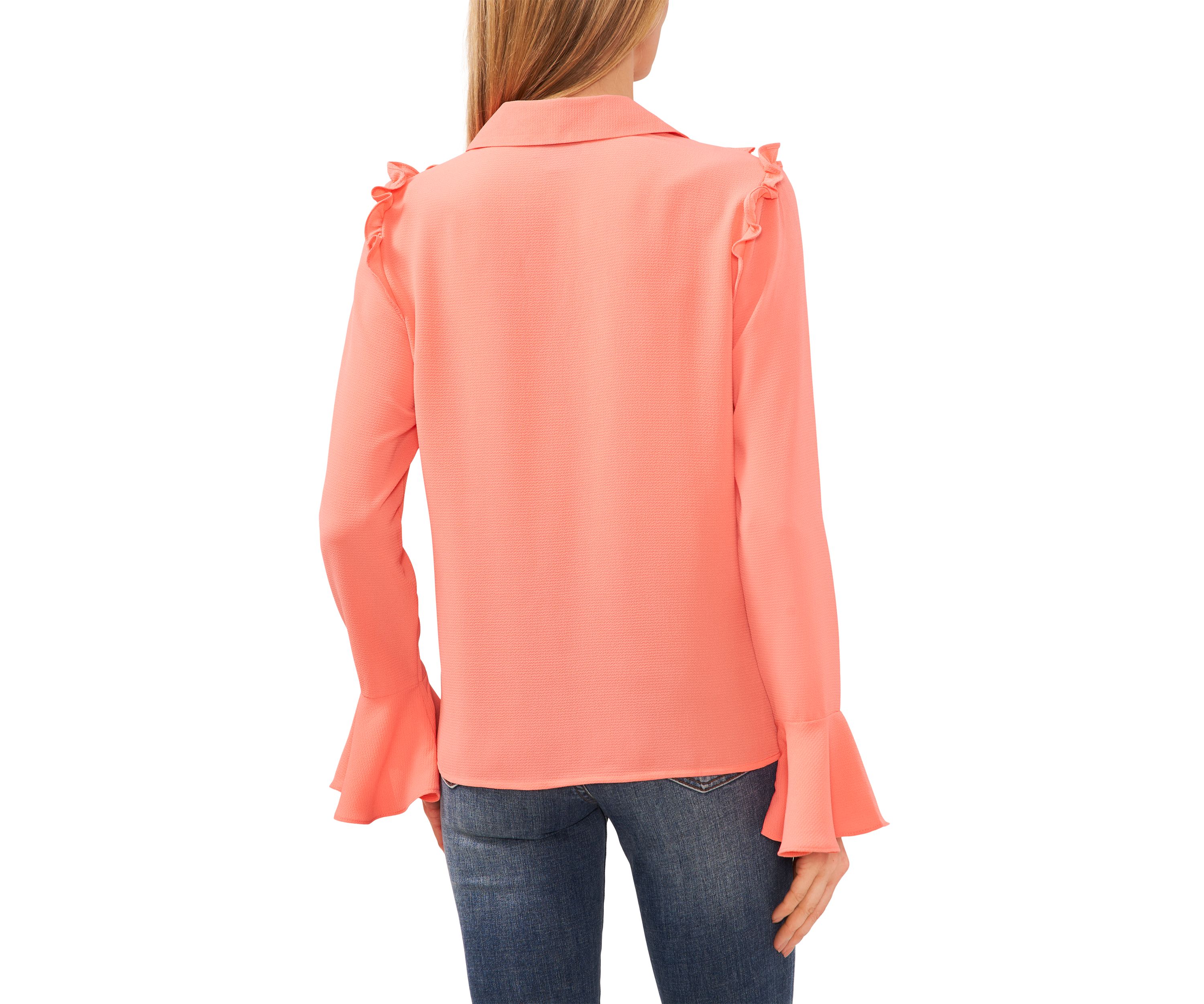 Petite V-Neck Bow Front Ruffle Blouse