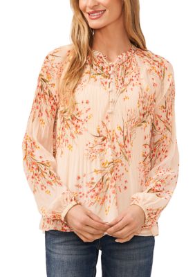 Petite Pleated Printed Blouse