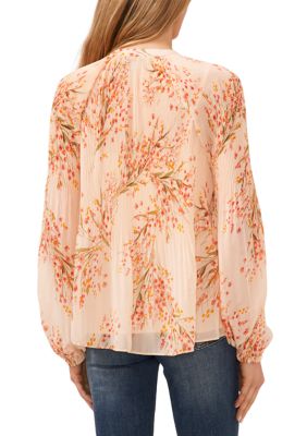 Petite Pleated Printed Blouse