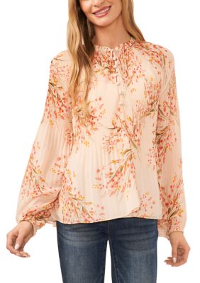 Petite Pleated Printed Blouse