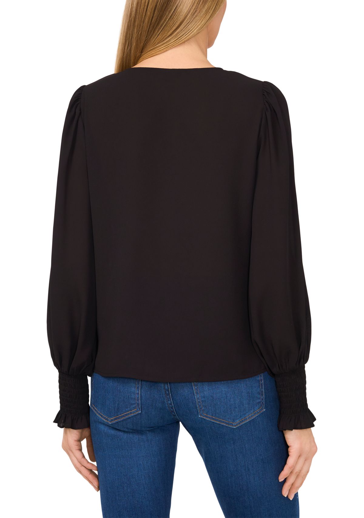 Petite Long Sleeve Blouse with Smocking