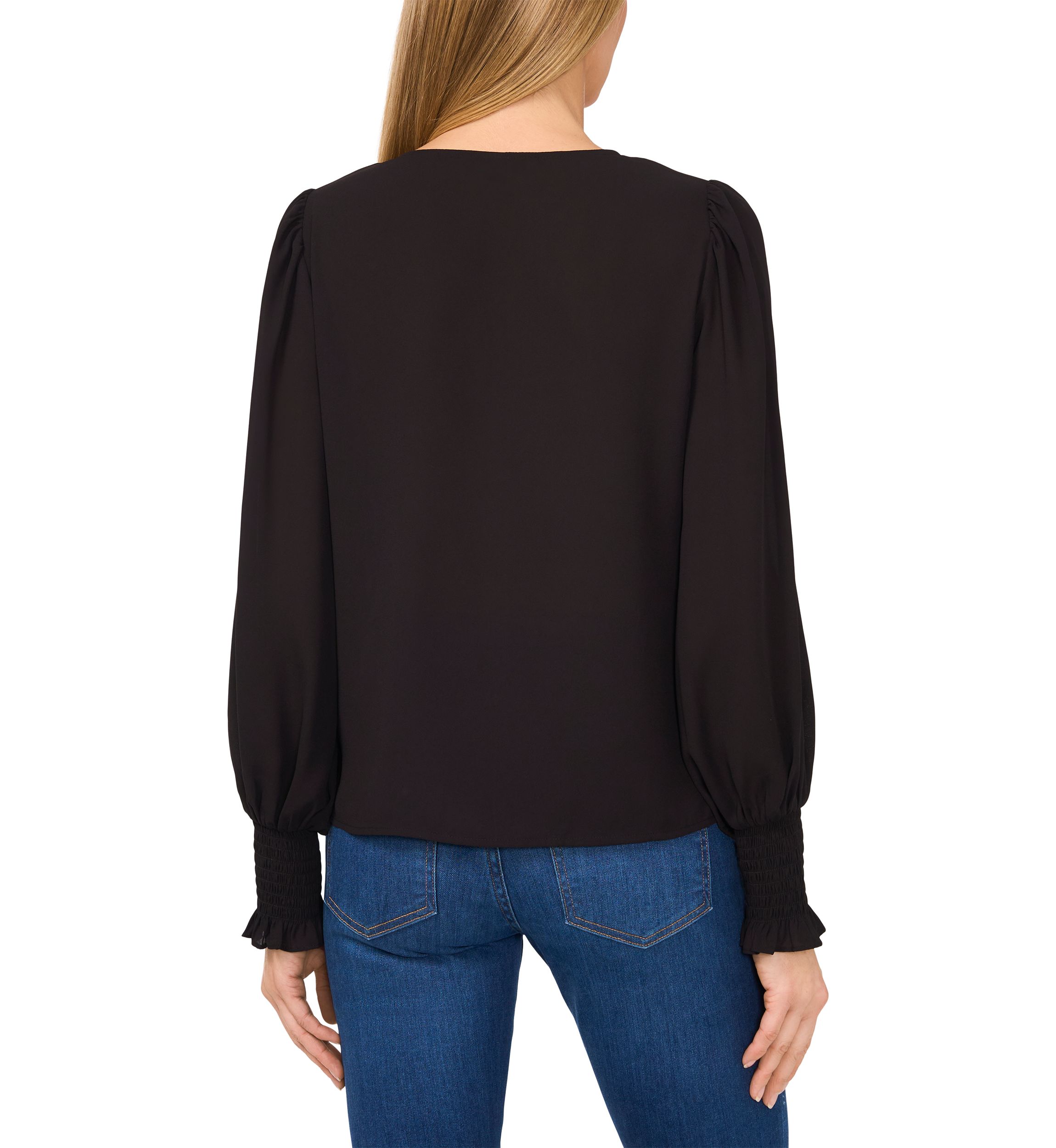 Petite Long Sleeve Blouse with Smocking