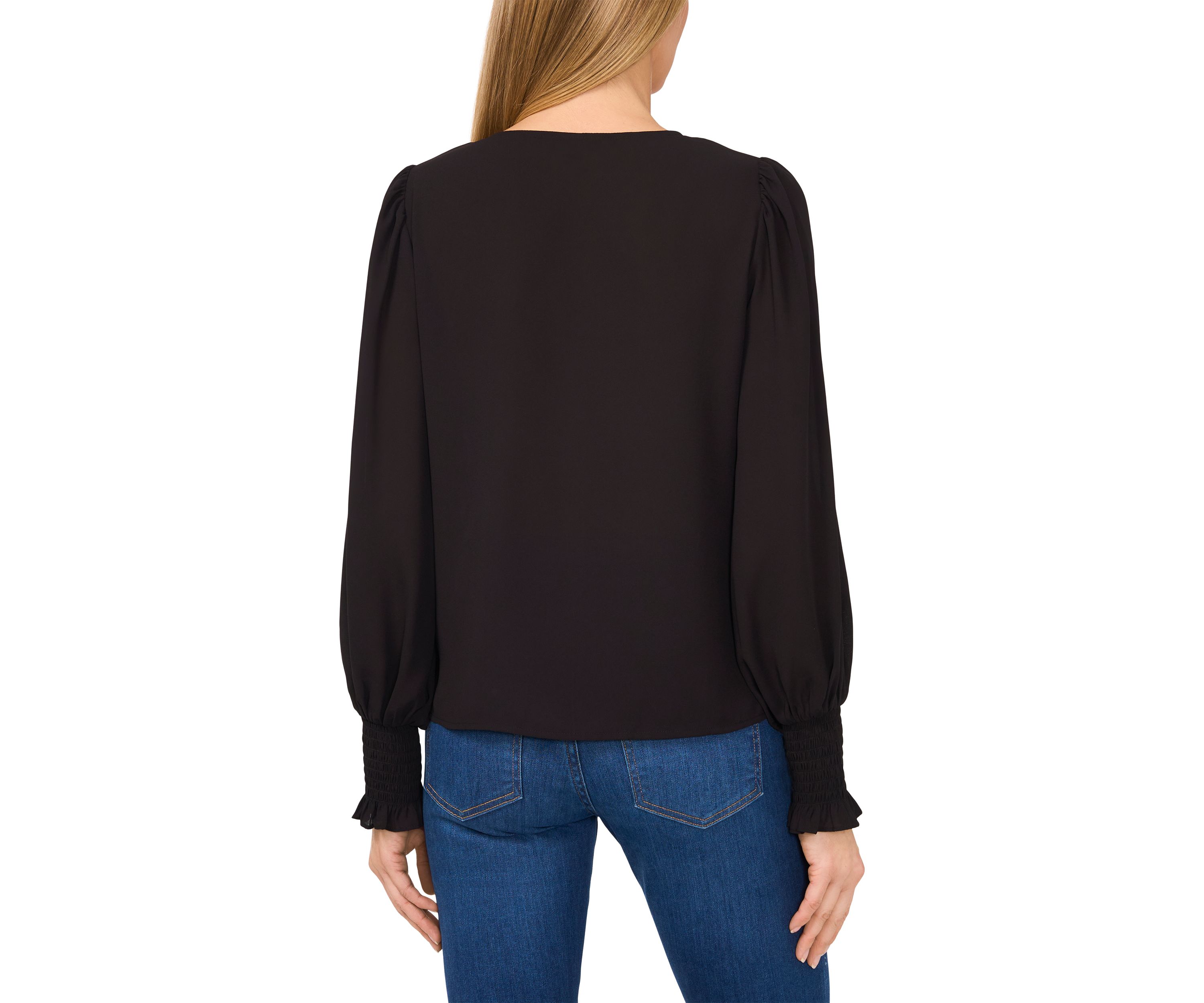 Petite Long Sleeve Blouse with Smocking