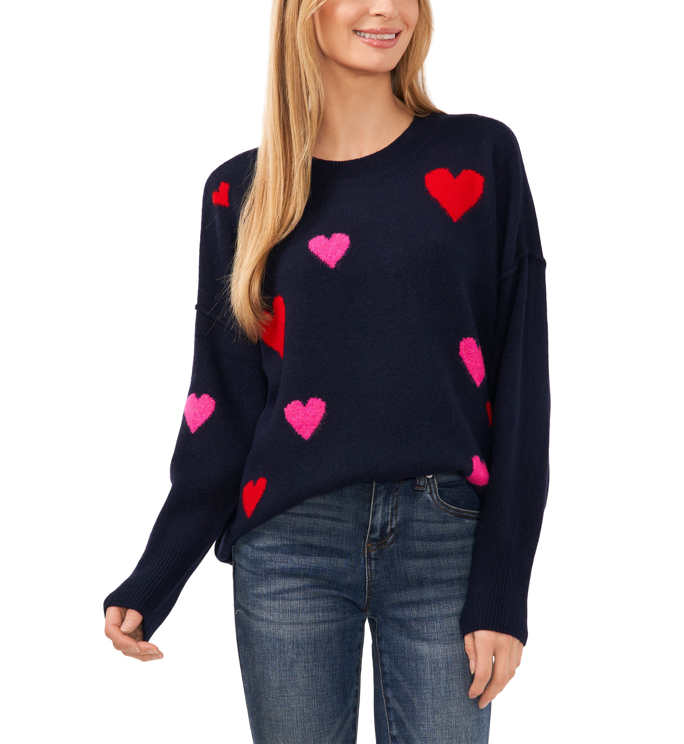 Petite Heart Pattern Crew Neck Sweater 