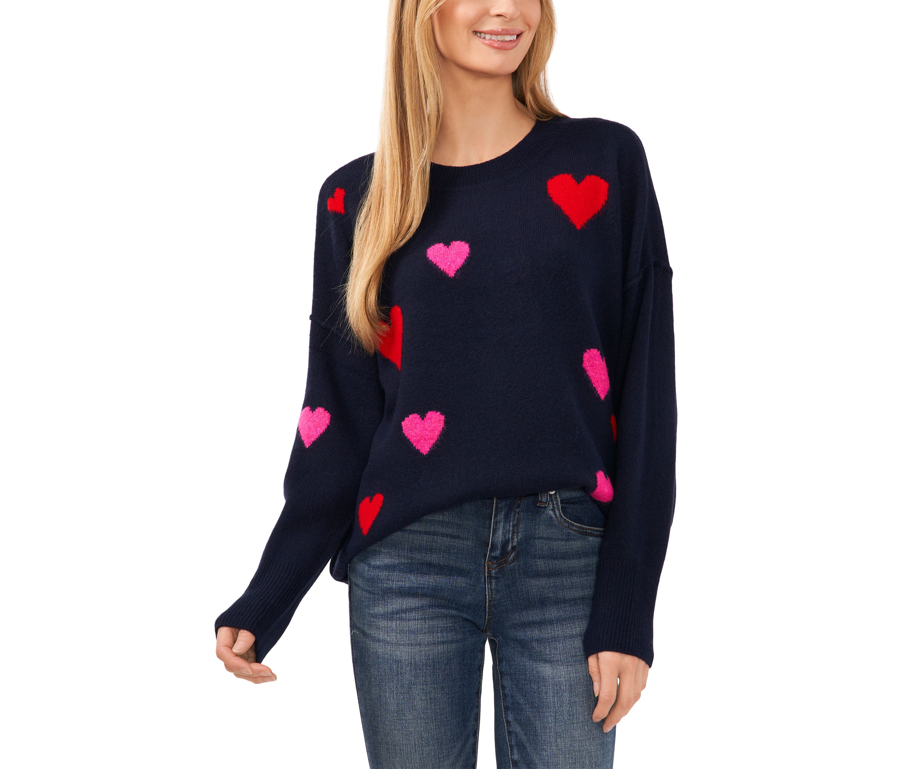 Petite Heart Pattern Crew Neck Sweater 
