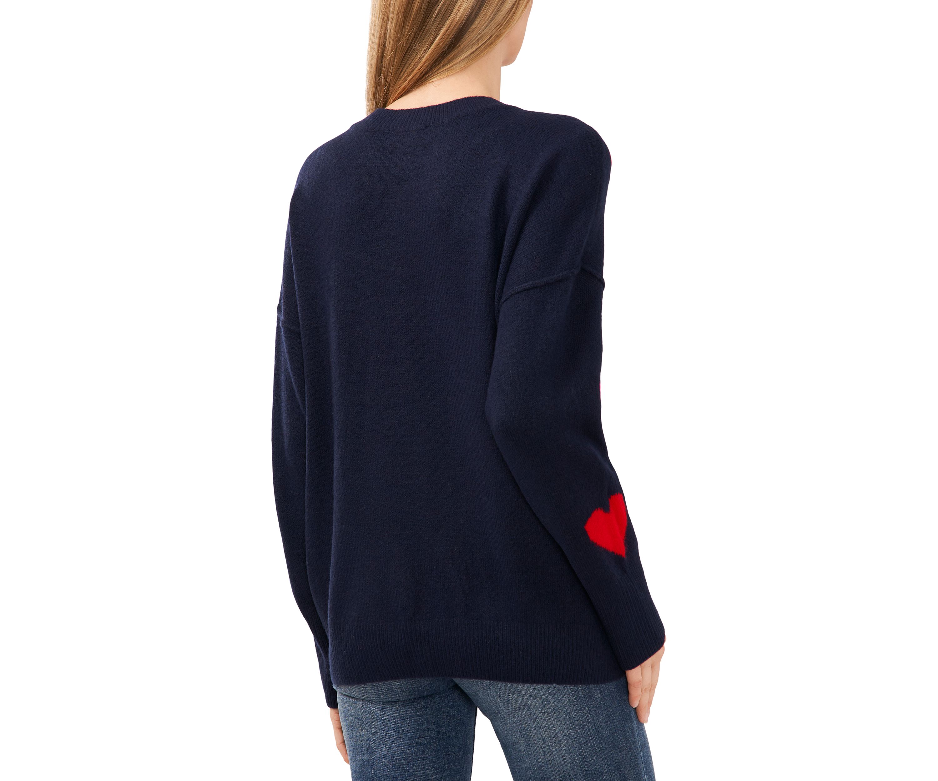 Petite Heart Pattern Crew Neck Sweater 