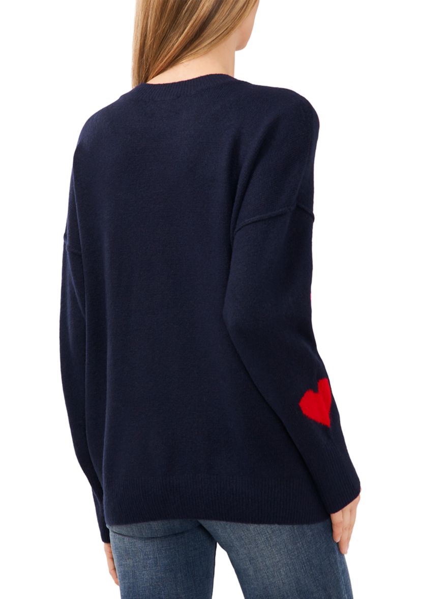 Petite Heart Pattern Crew Neck Sweater 