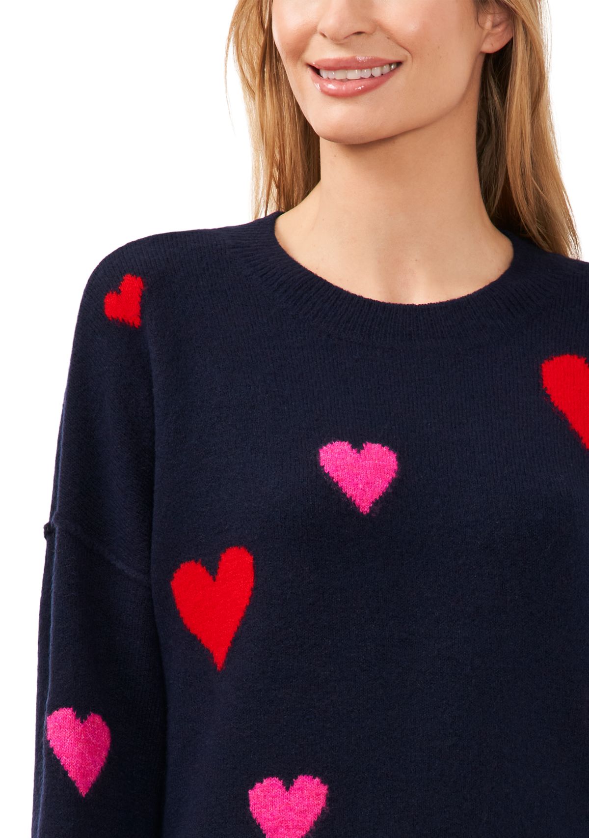 Petite Heart Pattern Crew Neck Sweater 