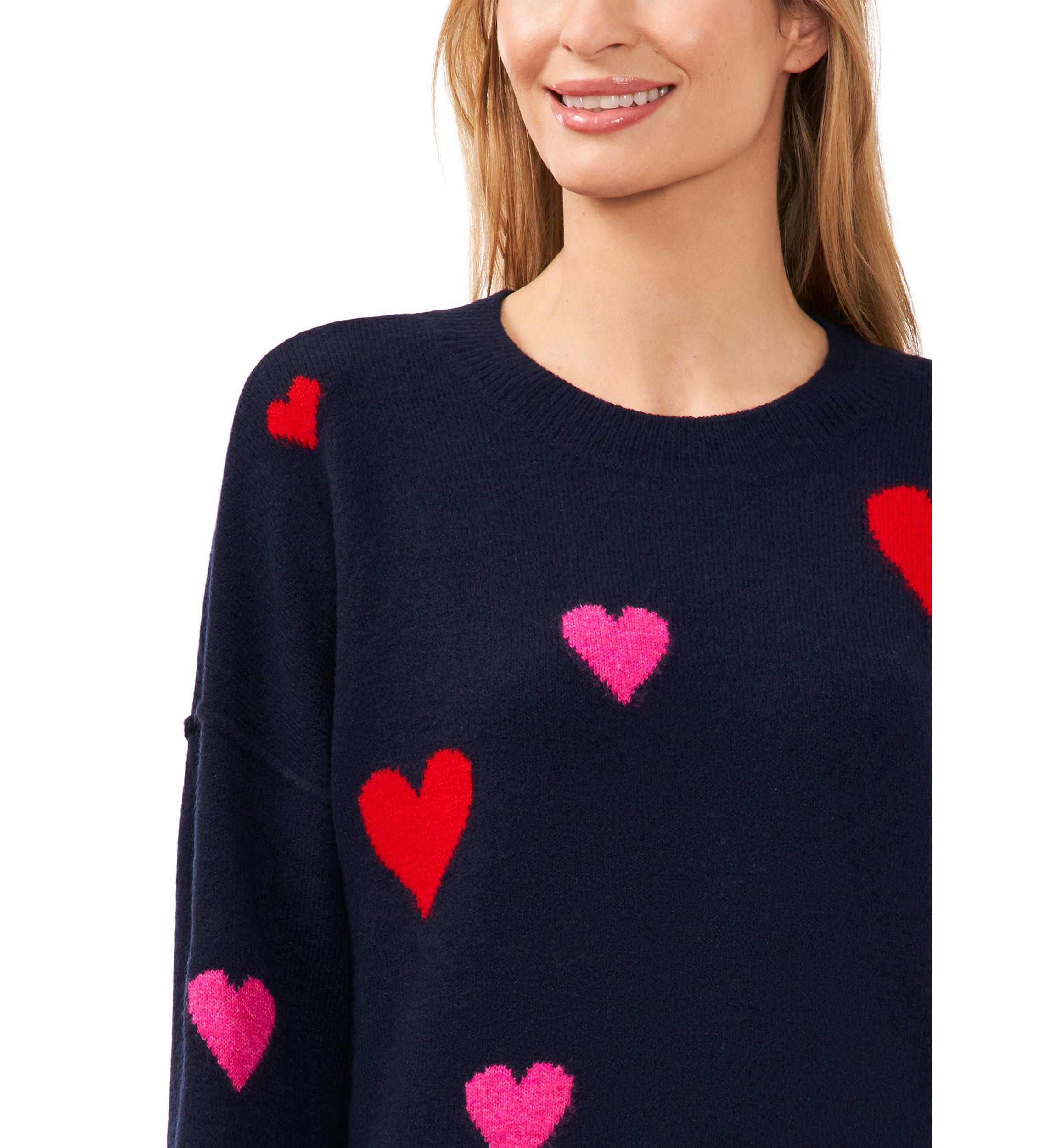 Petite Heart Pattern Crew Neck Sweater 
