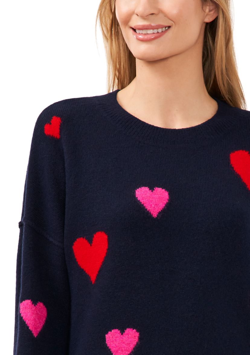 Petite Heart Pattern Crew Neck Sweater 