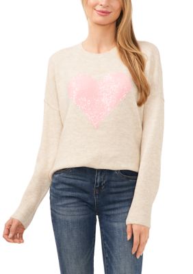 Petite Long Sleeve Valentine's Day Heart Sweater