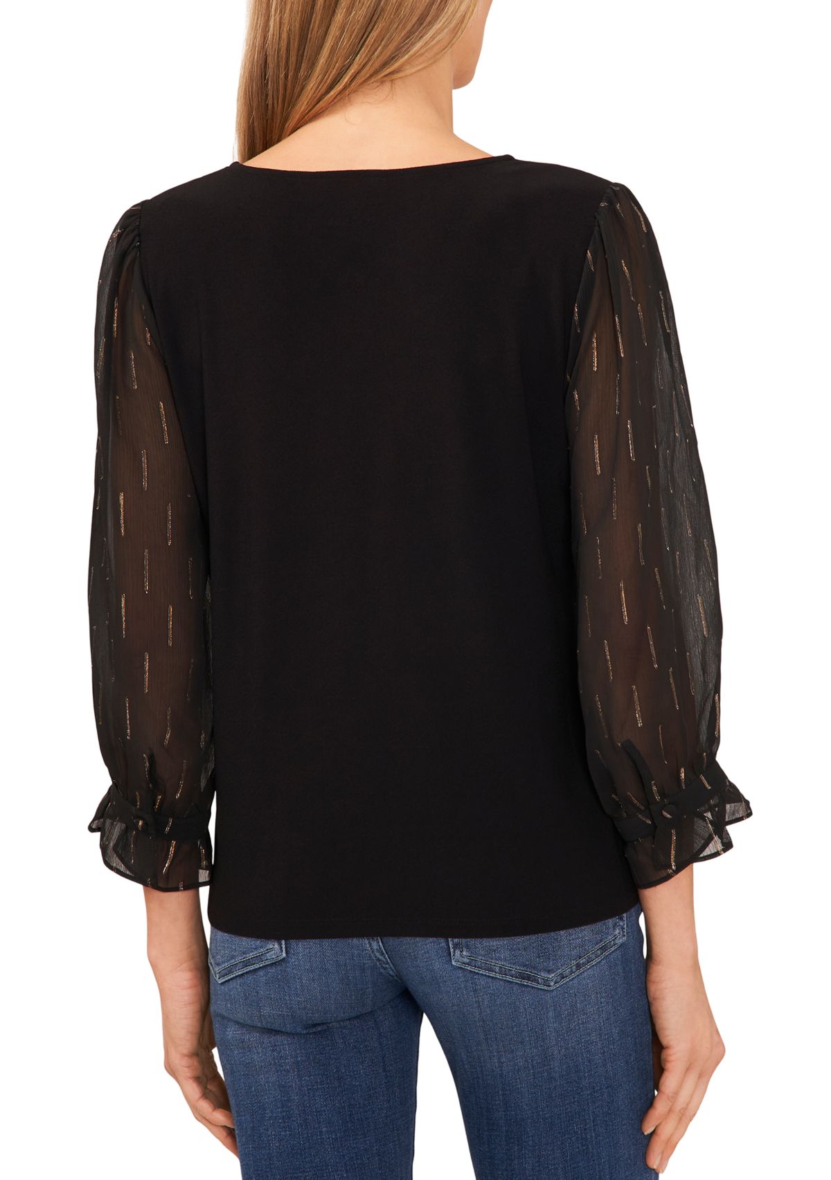 Petite V-Neck Mixed Media Top