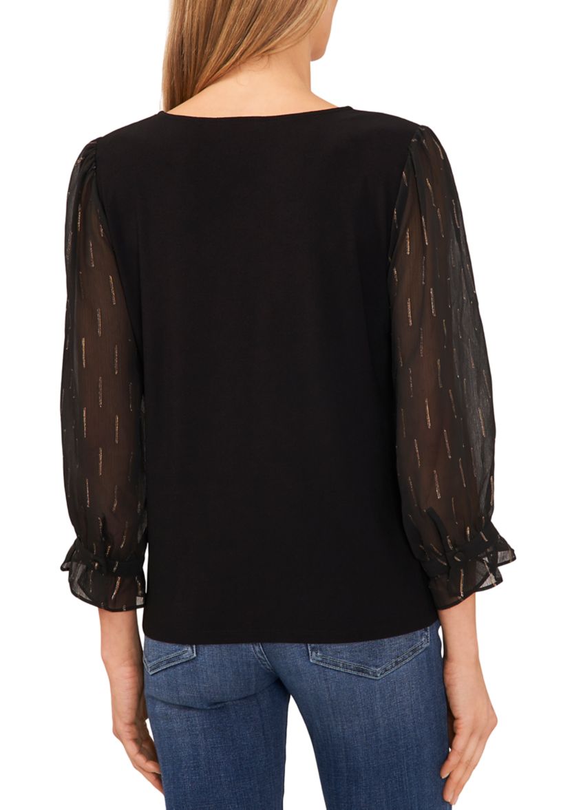 Petite V-Neck Mixed Media Top