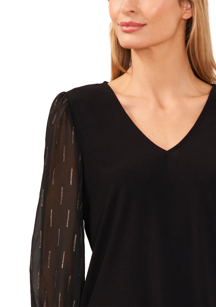 Petite V-Neck Mixed Media Top