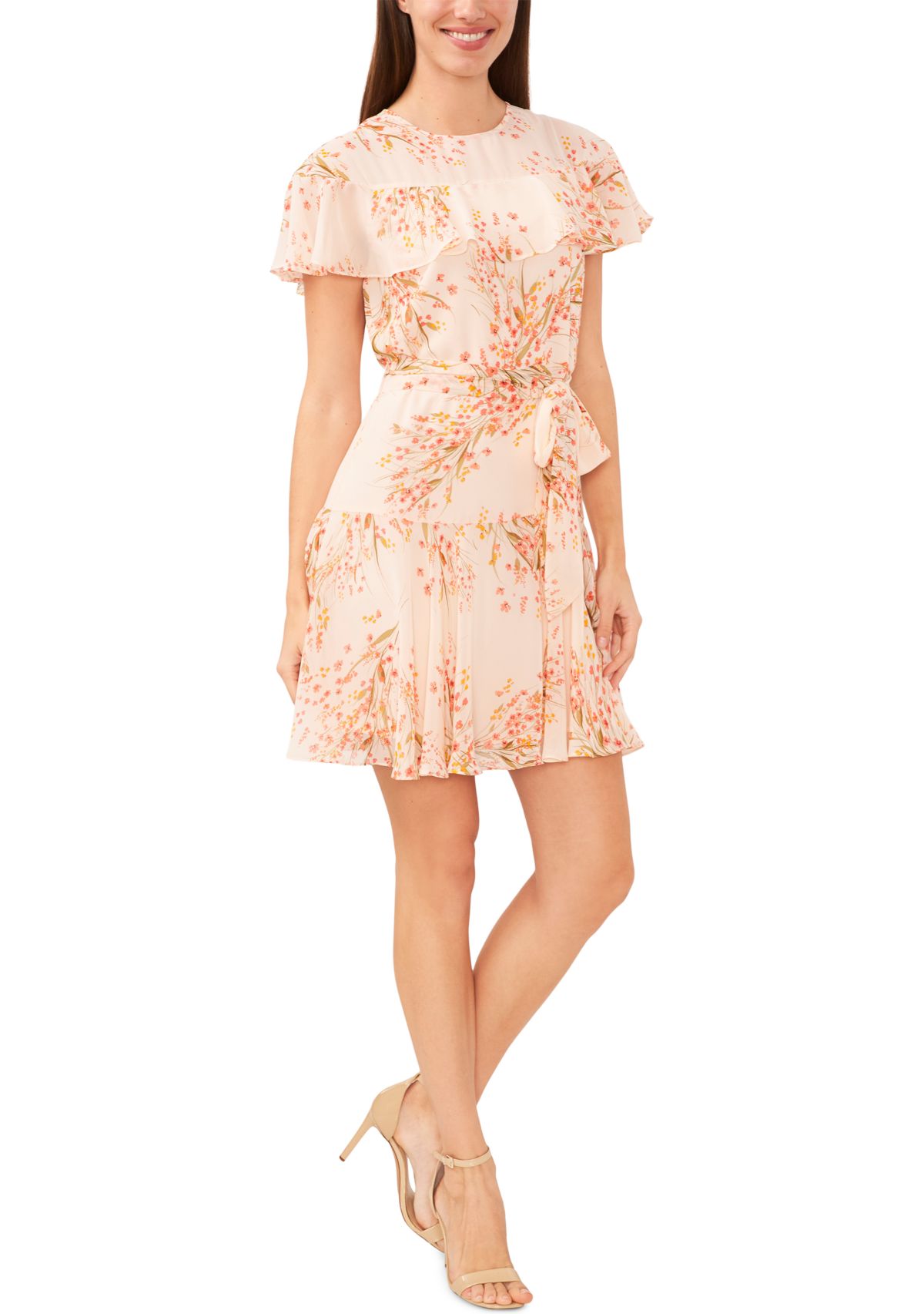 Petite Ruffle Smocked Waist Floral Printed Dress