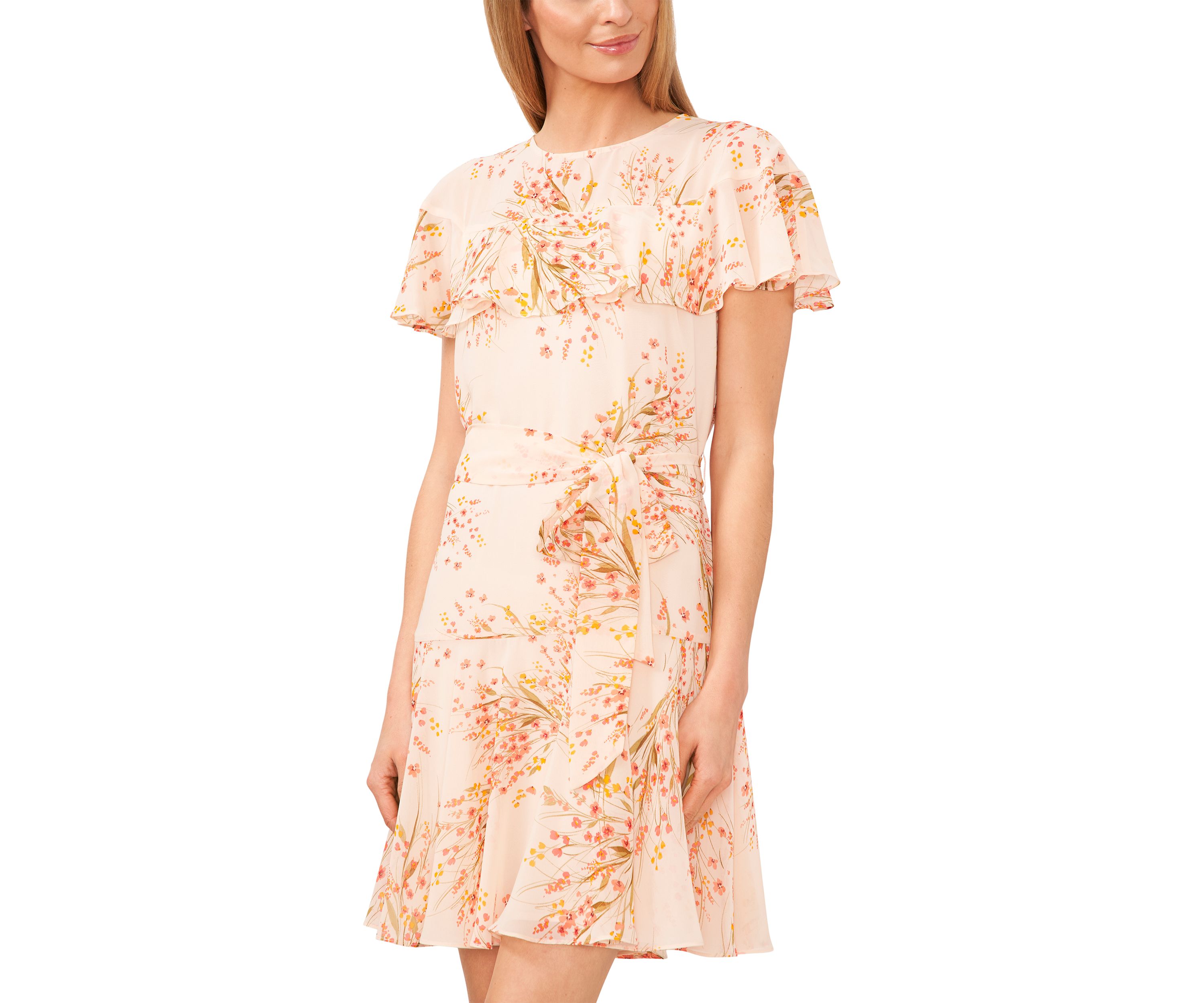 Petite Ruffle Smocked Waist Floral Printed Dress