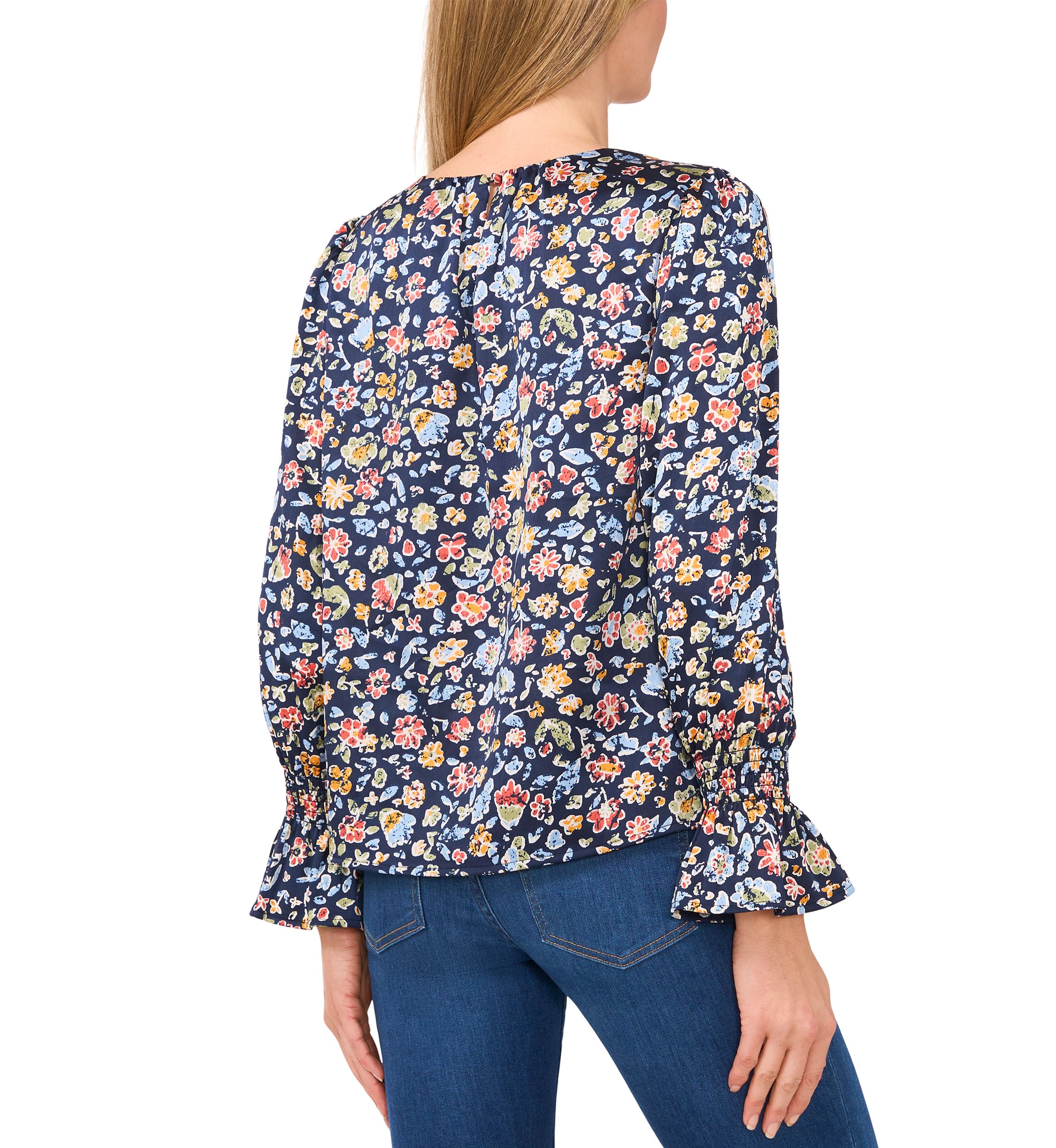 Petite Long Shirred Neck Blouse