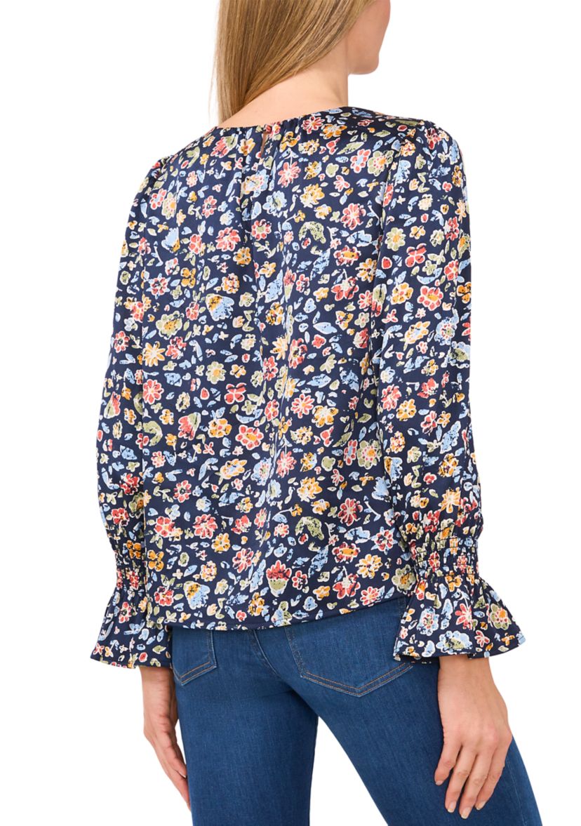 Petite Long Shirred Neck Blouse