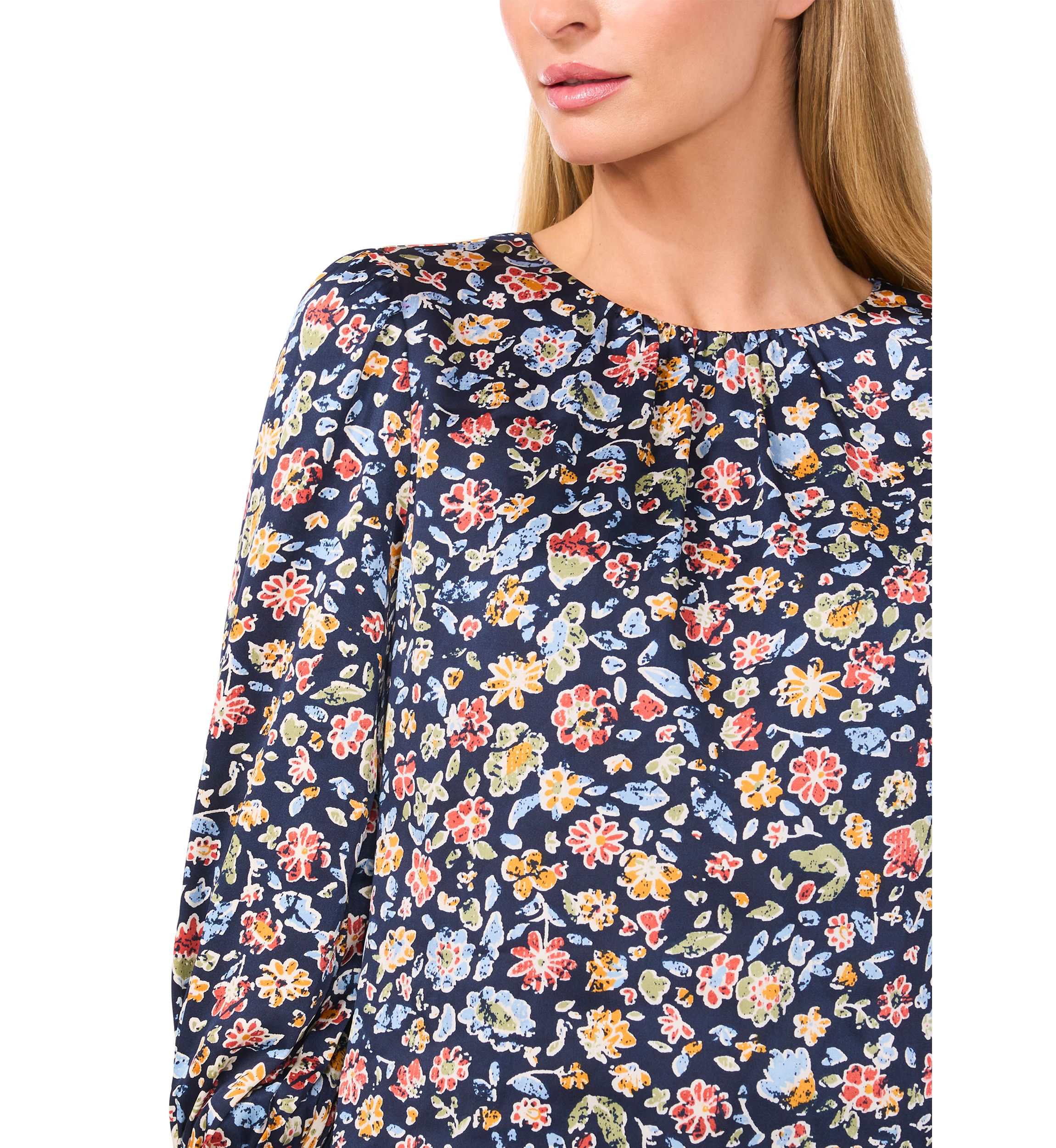 Petite Long Shirred Neck Blouse