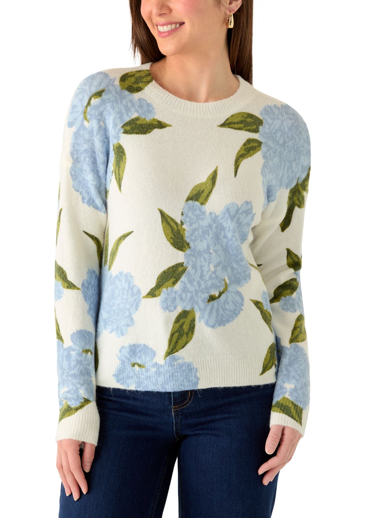 Petite Long Sleeve Hydrangea Sweater 