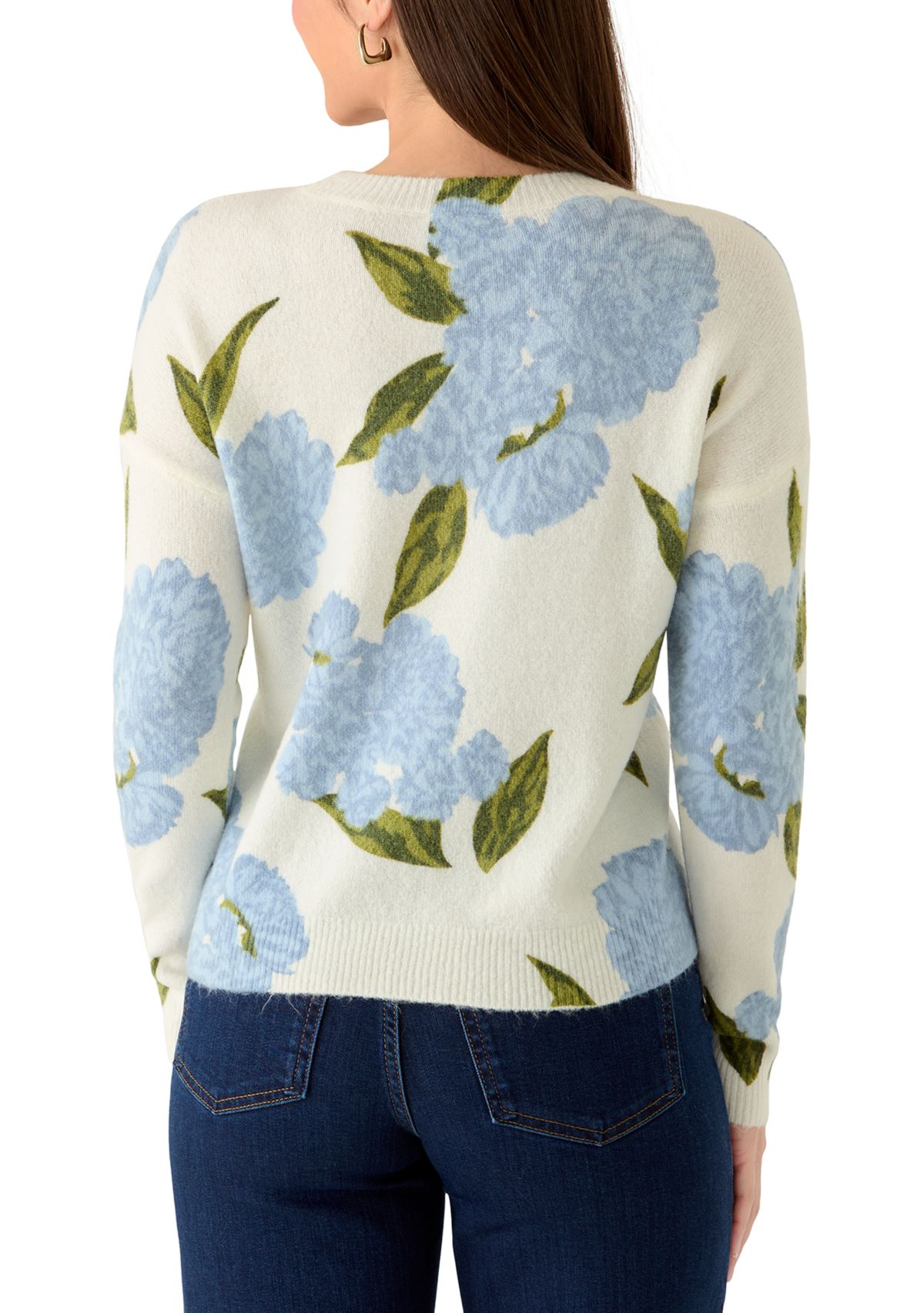  Petite Long Sleeve Hydrangea Sweater 