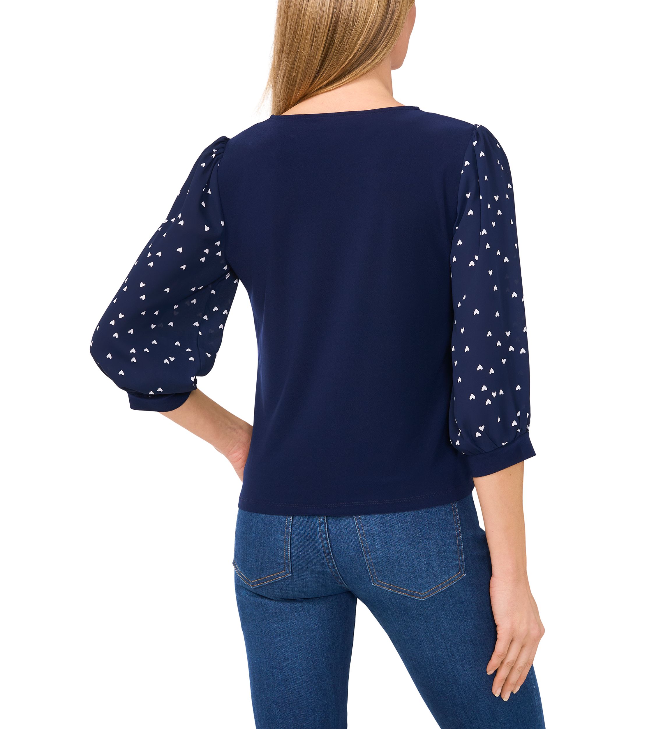 Petite 3/4 Sleeve Mixed Media Top 
