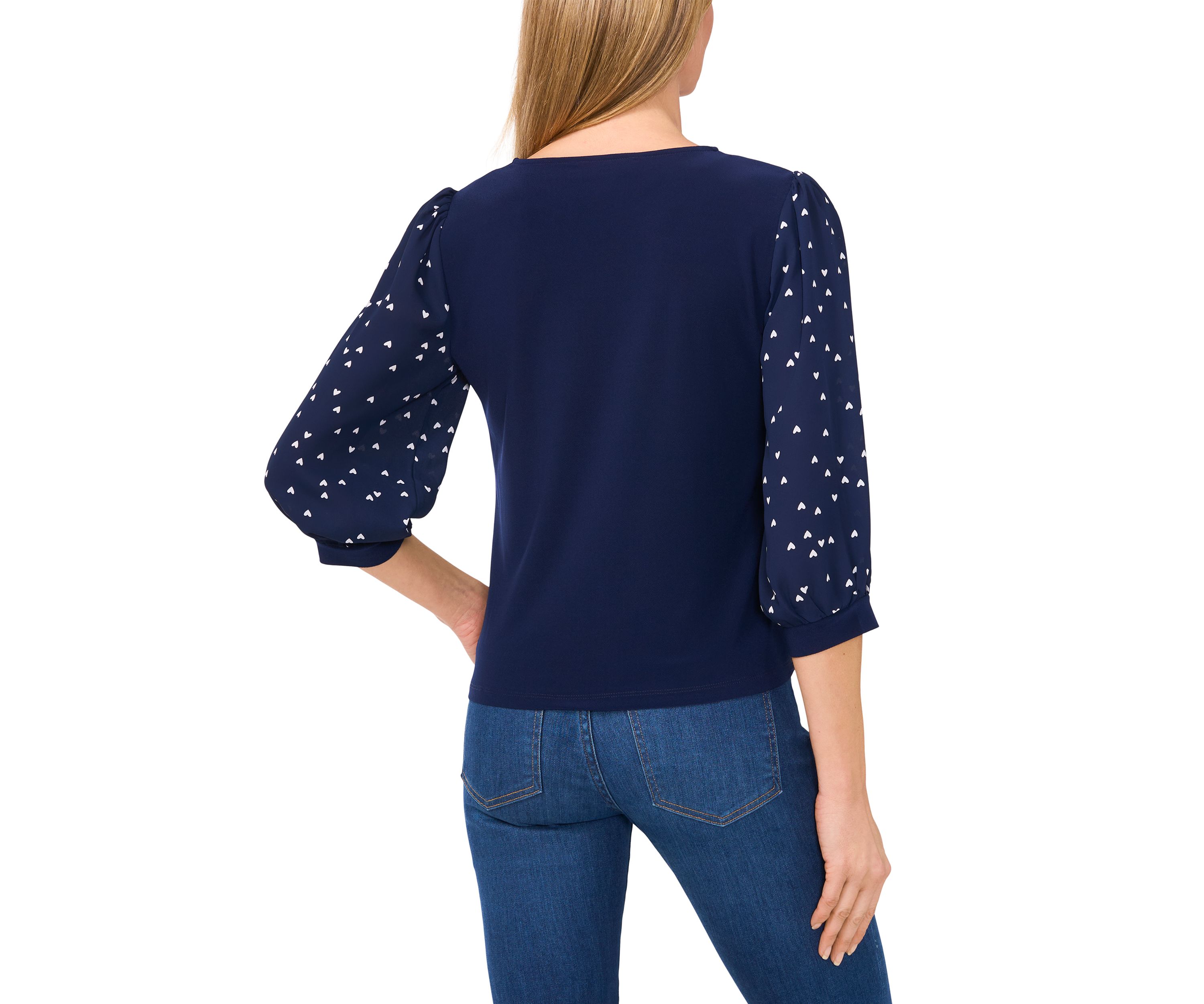 Petite 3/4 Sleeve Mixed Media Top 