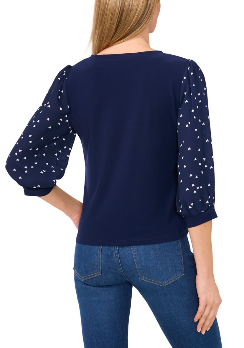 Petite 3/4 Sleeve Mixed Media Top 