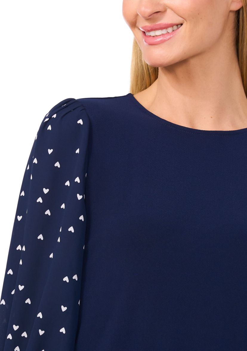 Petite 3/4 Sleeve Mixed Media Top 