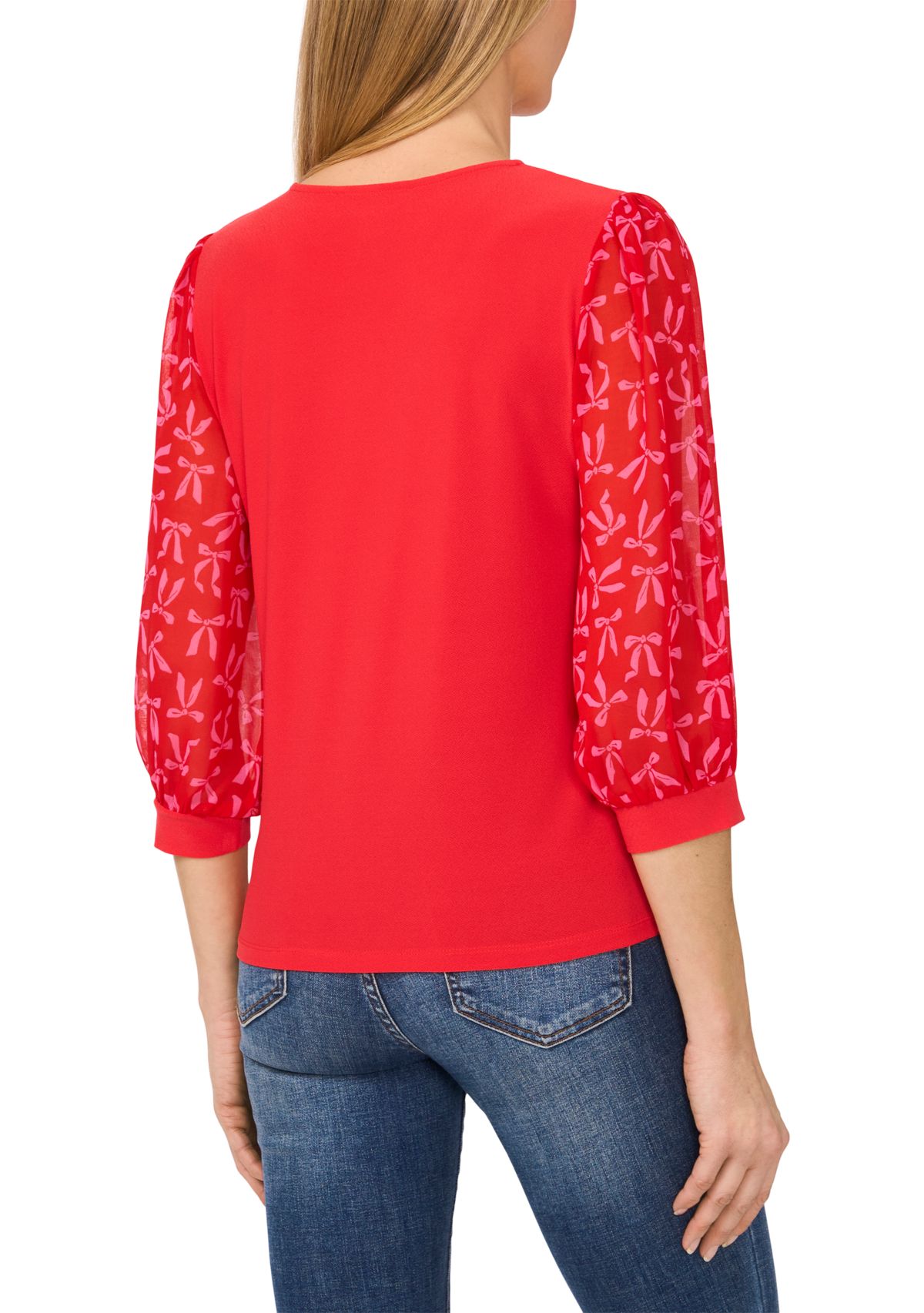 Petite 3/4 Sleeve Mixed Media Top