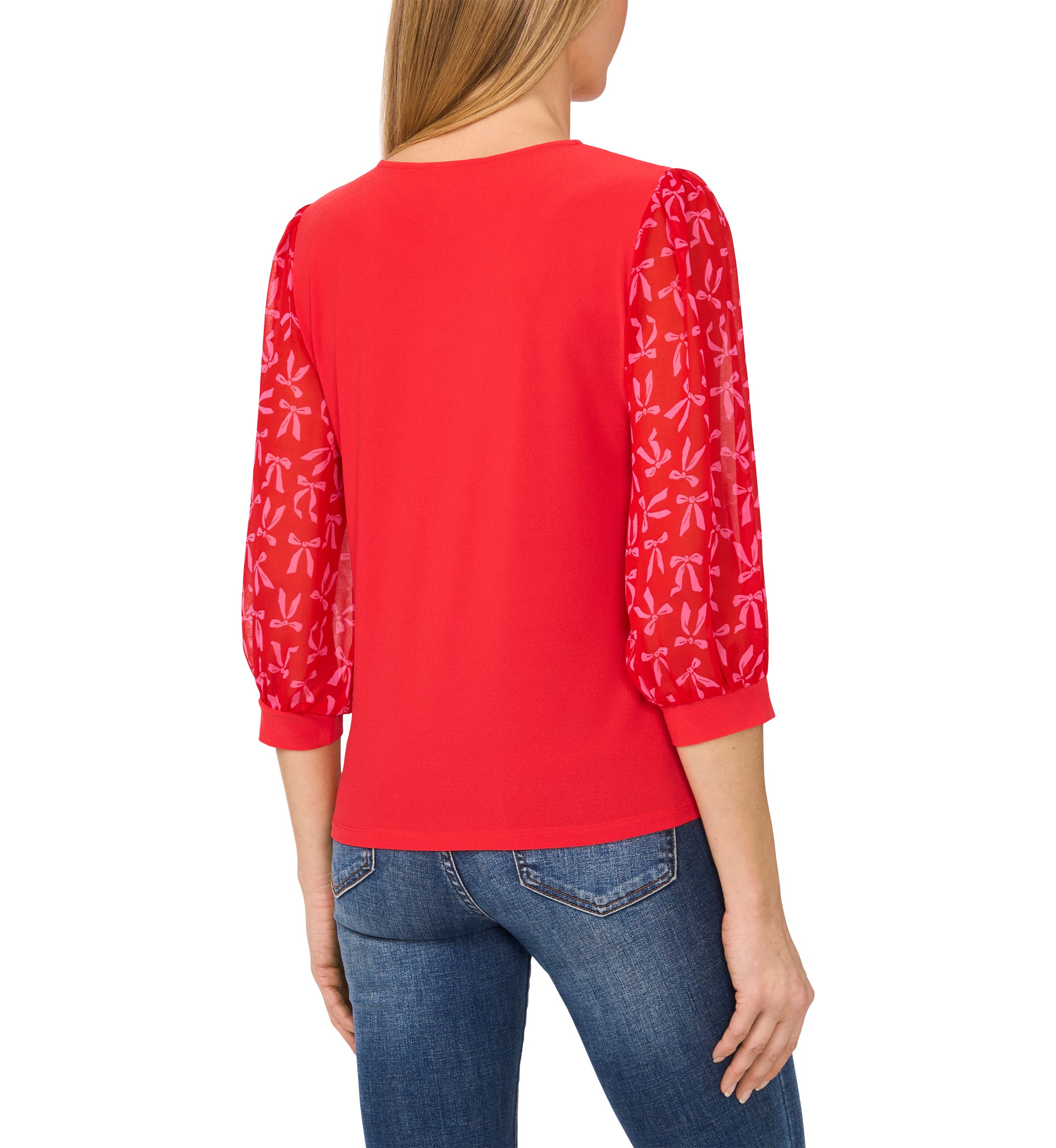 Petite 3/4 Sleeve Mixed Media Top