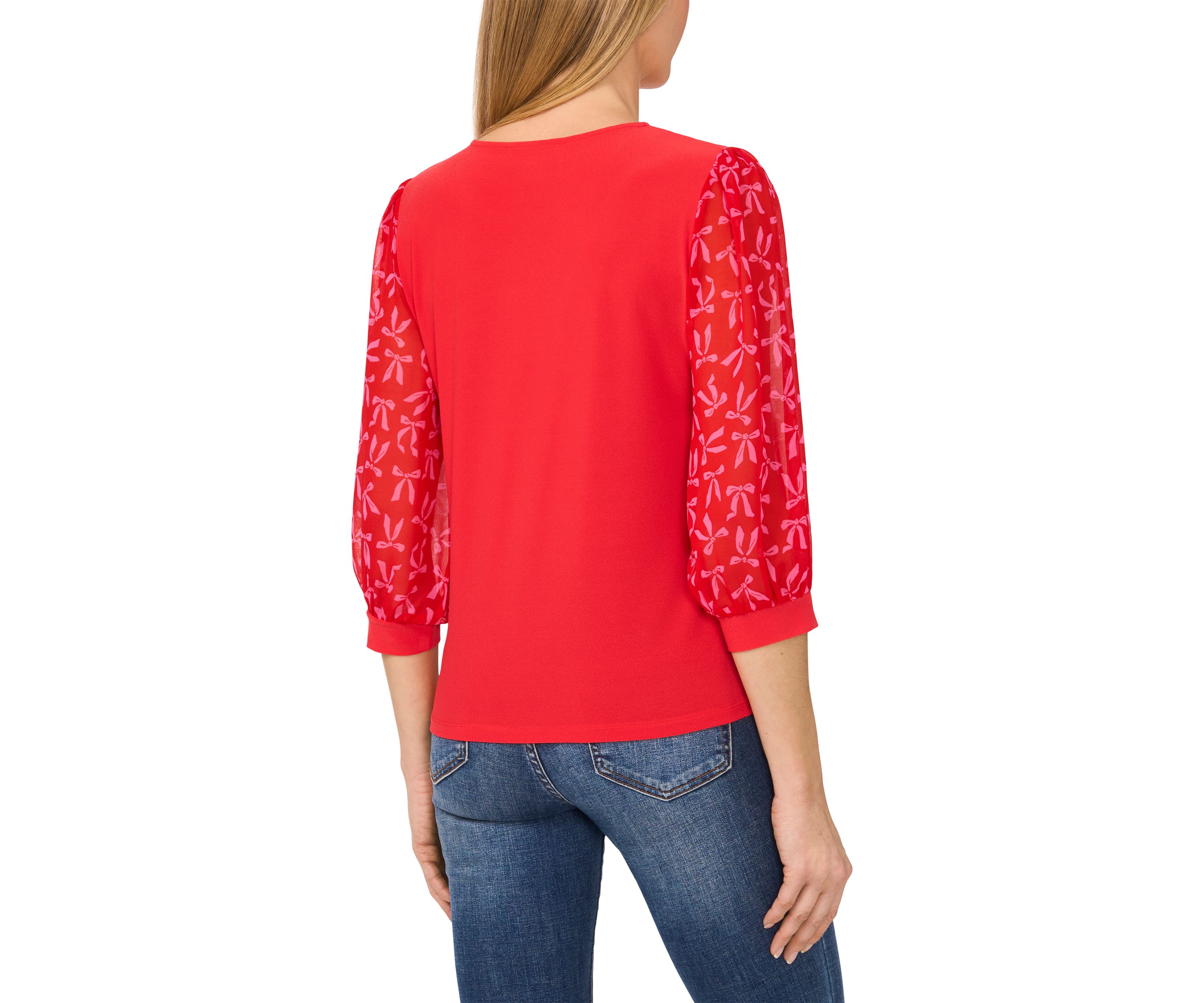 Petite 3/4 Sleeve Mixed Media Top