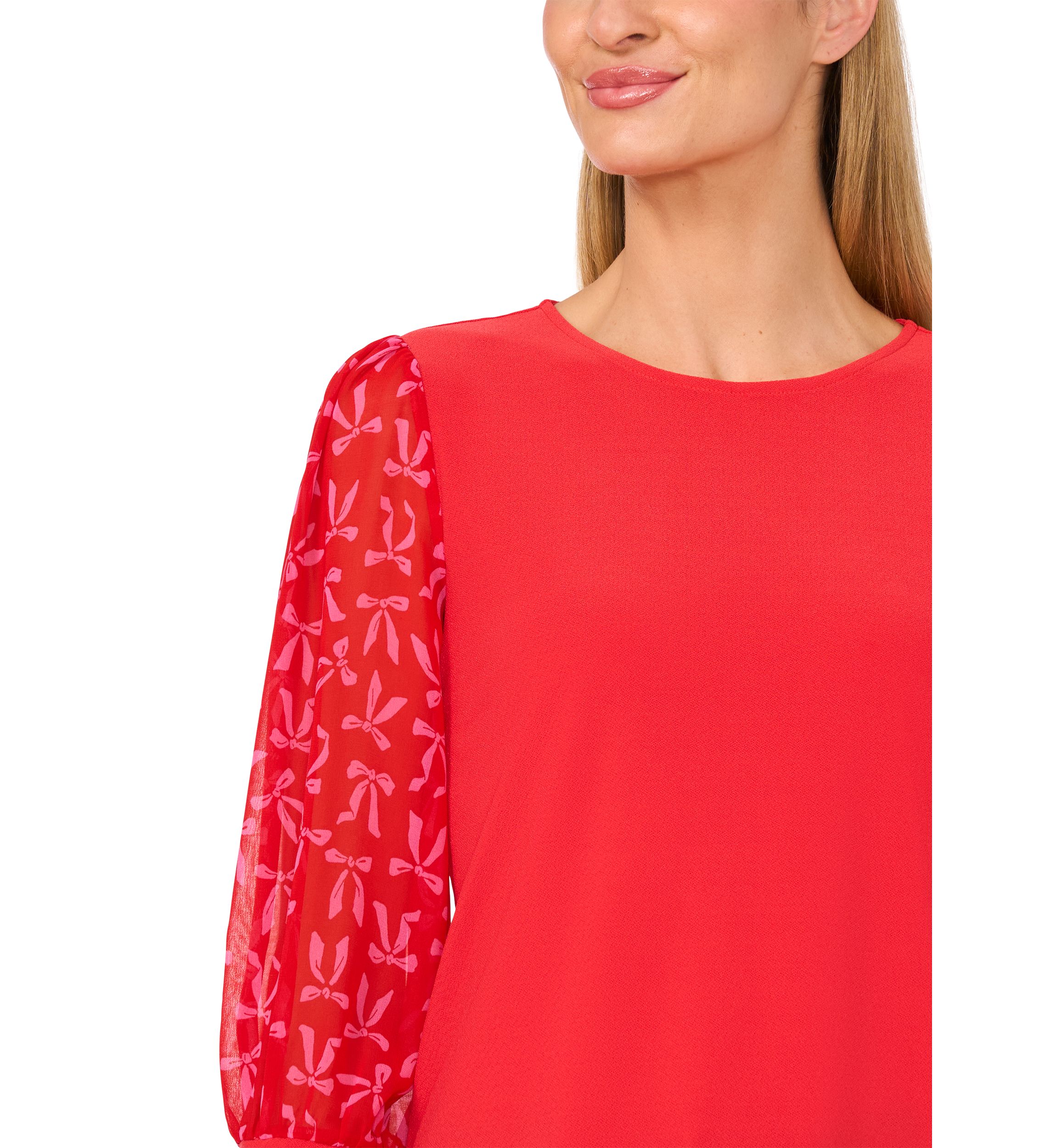 Petite 3/4 Sleeve Mixed Media Top