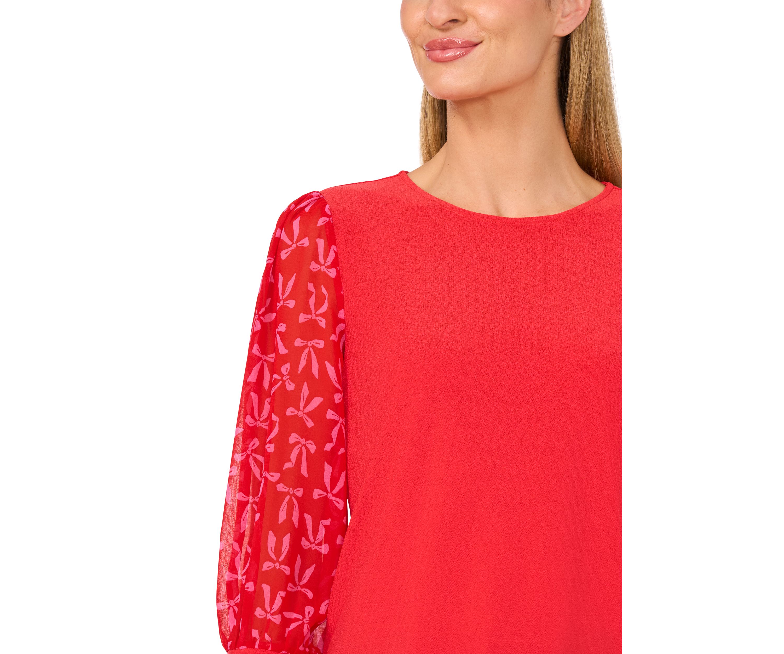 Petite 3/4 Sleeve Mixed Media Top