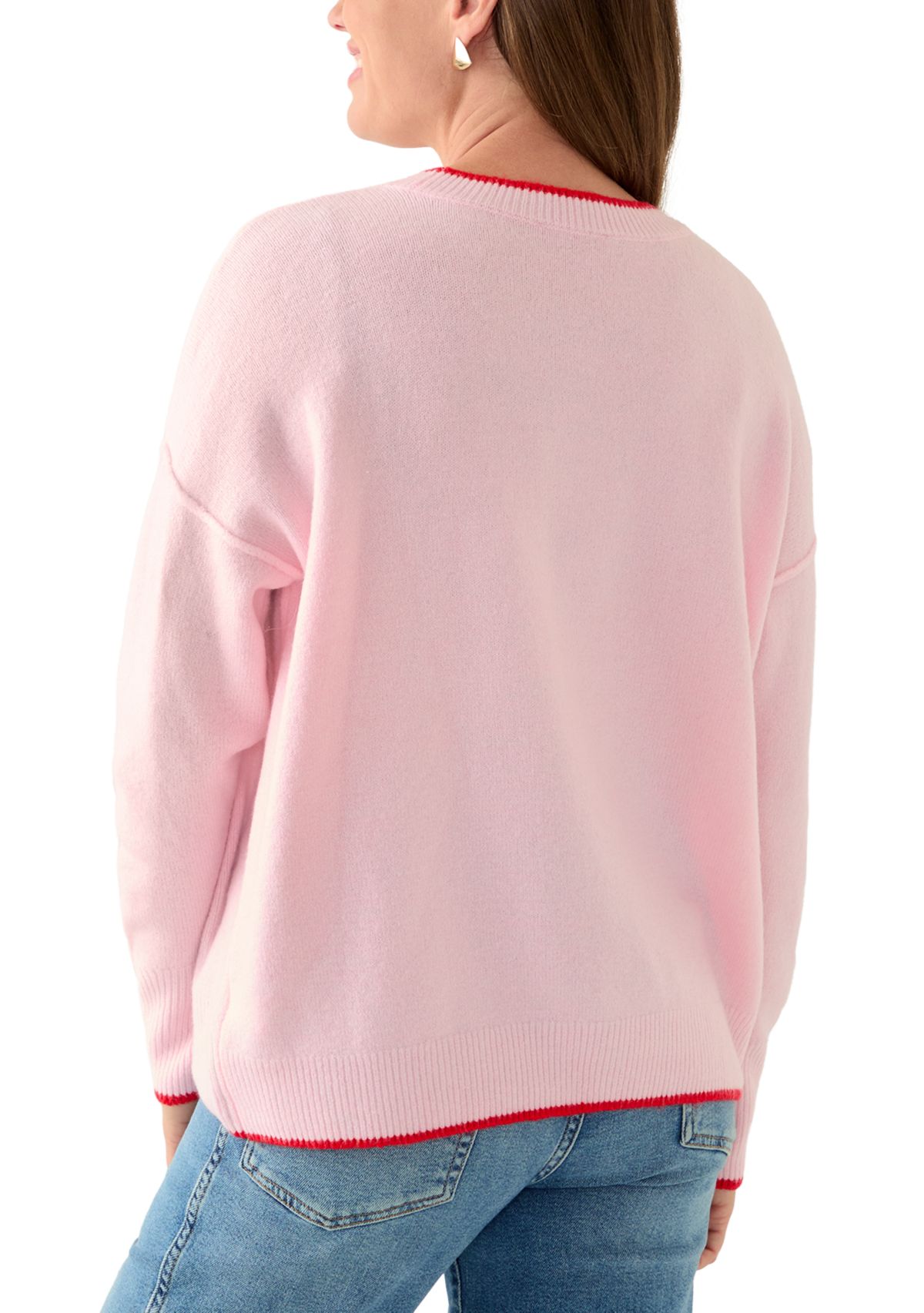 Petite Long Sleeve Heart Sweater with Tipping